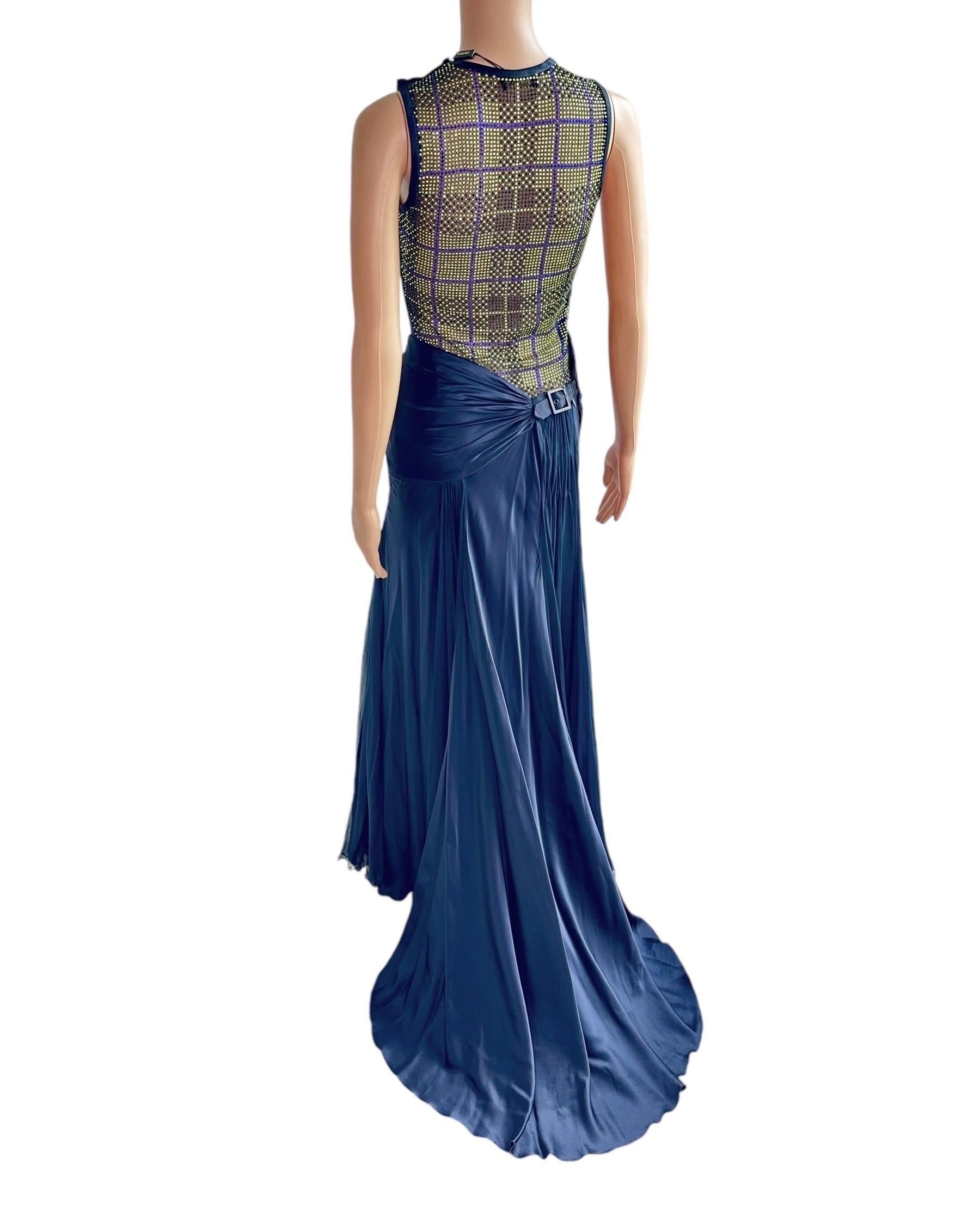 Versace Unworn F/W 2004 Runway Crystal Sheer Bodysuit Top and Skirt 2 Piece Set For Sale 8