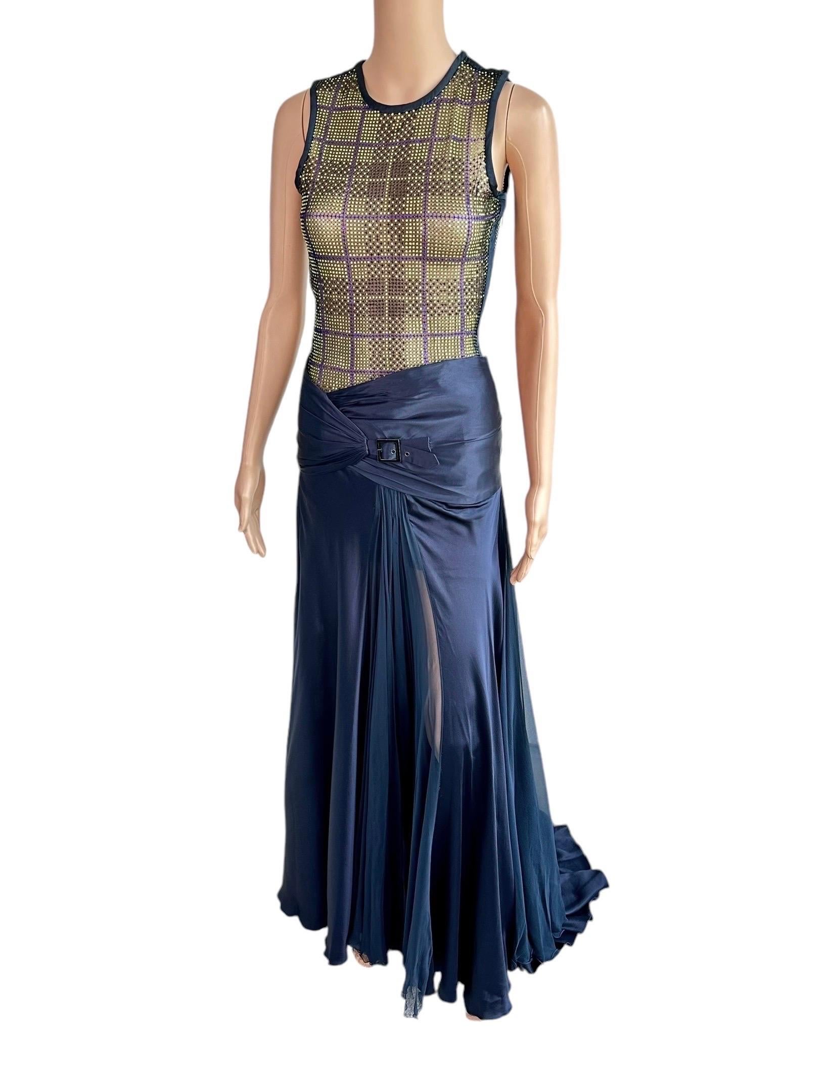 Versace Unworn F/W 2004 Runway Crystal Sheer Bodysuit Top and Skirt 2 Piece Set For Sale 10