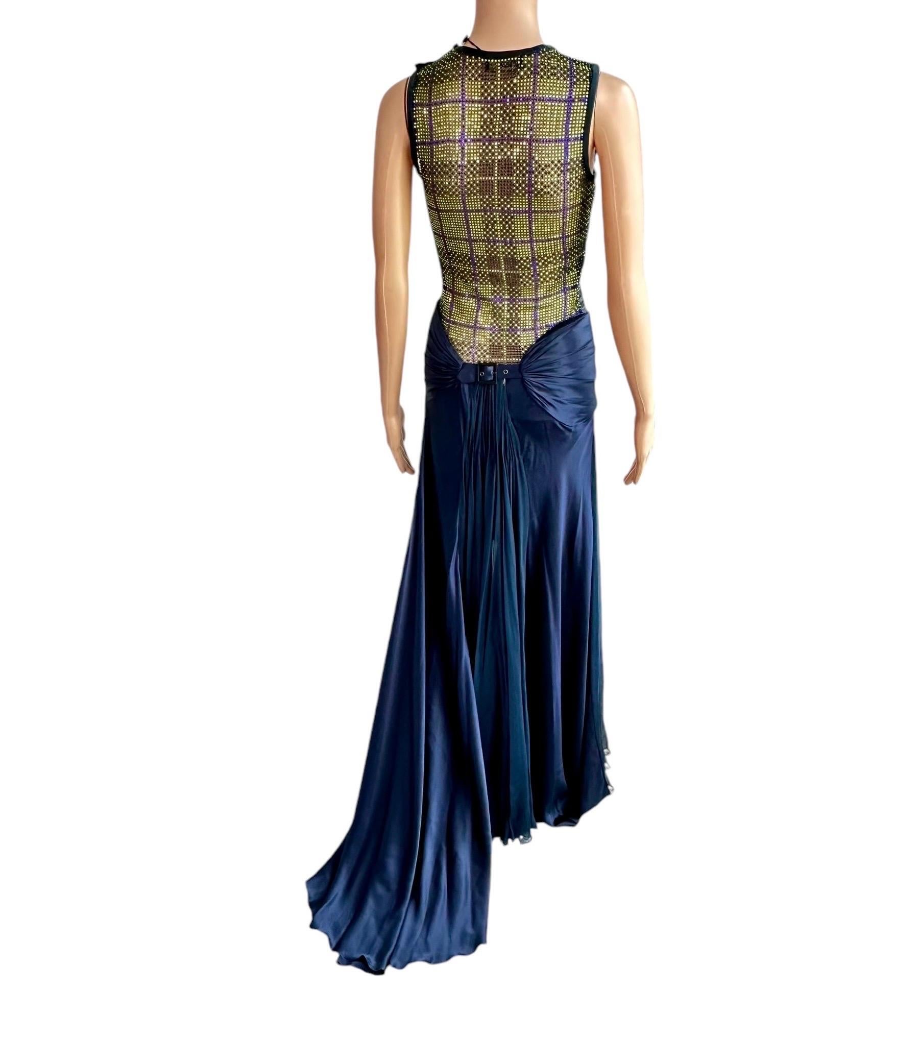 Versace Unworn F/W 2004 Runway Crystal Sheer Bodysuit Top and Skirt 2 Piece Set For Sale 11