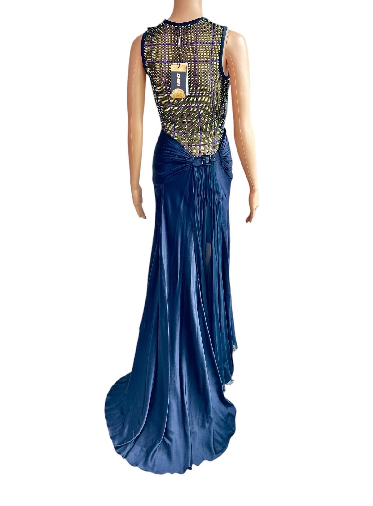 Versace Unworn F/W 2004 Runway Crystal Sheer Bodysuit Top and Skirt 2 Piece Set For Sale 12