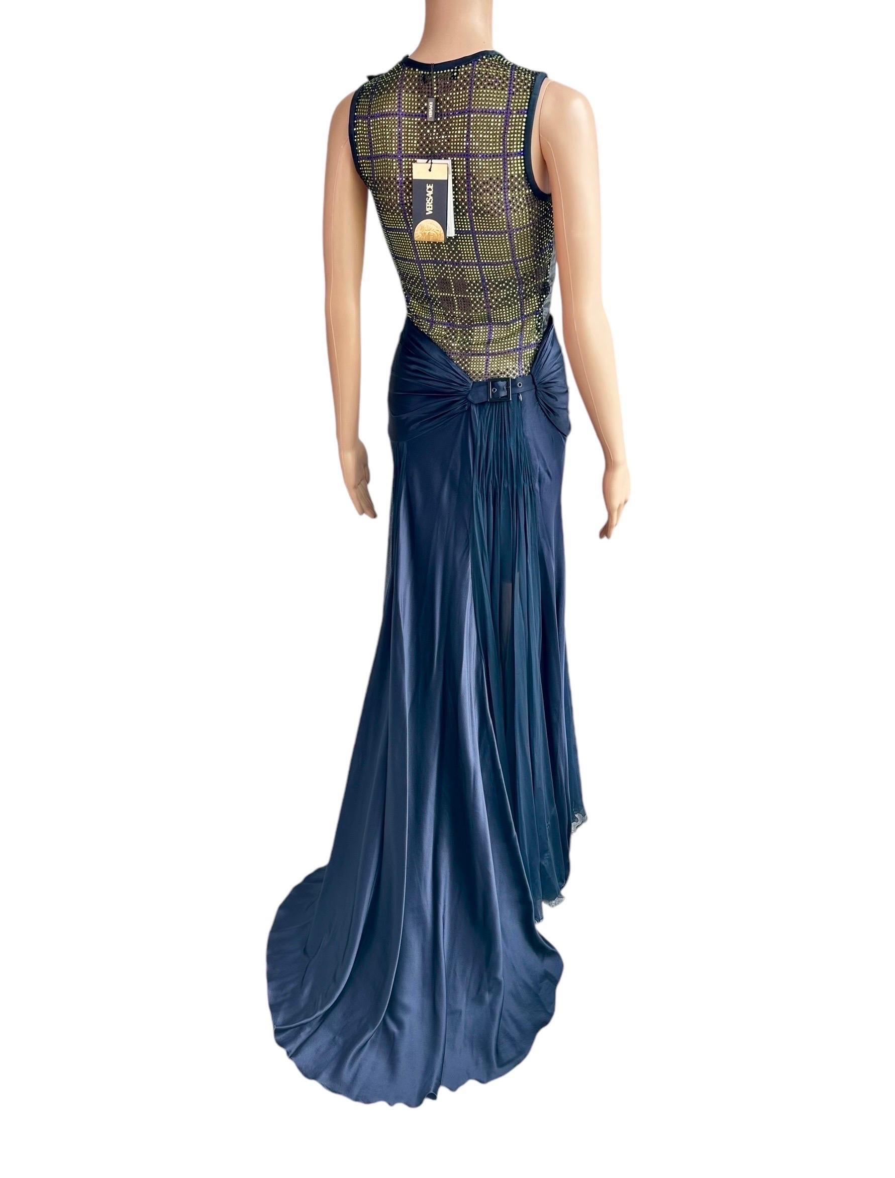 Versace Unworn F/W 2004 Runway Crystal Sheer Bodysuit Top and Skirt 2 Piece Set For Sale 13