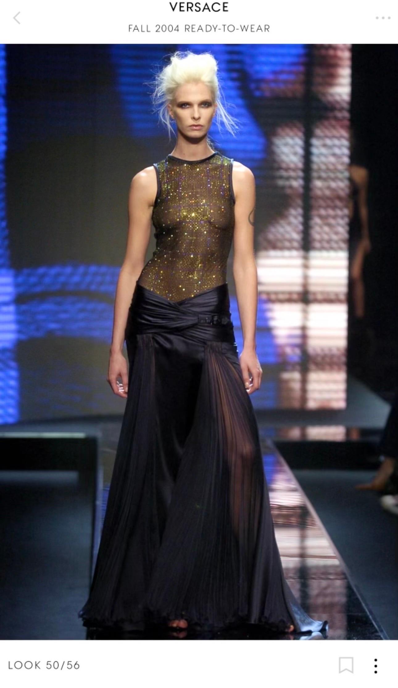 Versace Unworn F/W 2004 Runway Crystal Sheer Bodysuit Top and Skirt 2 Piece Set For Sale 14