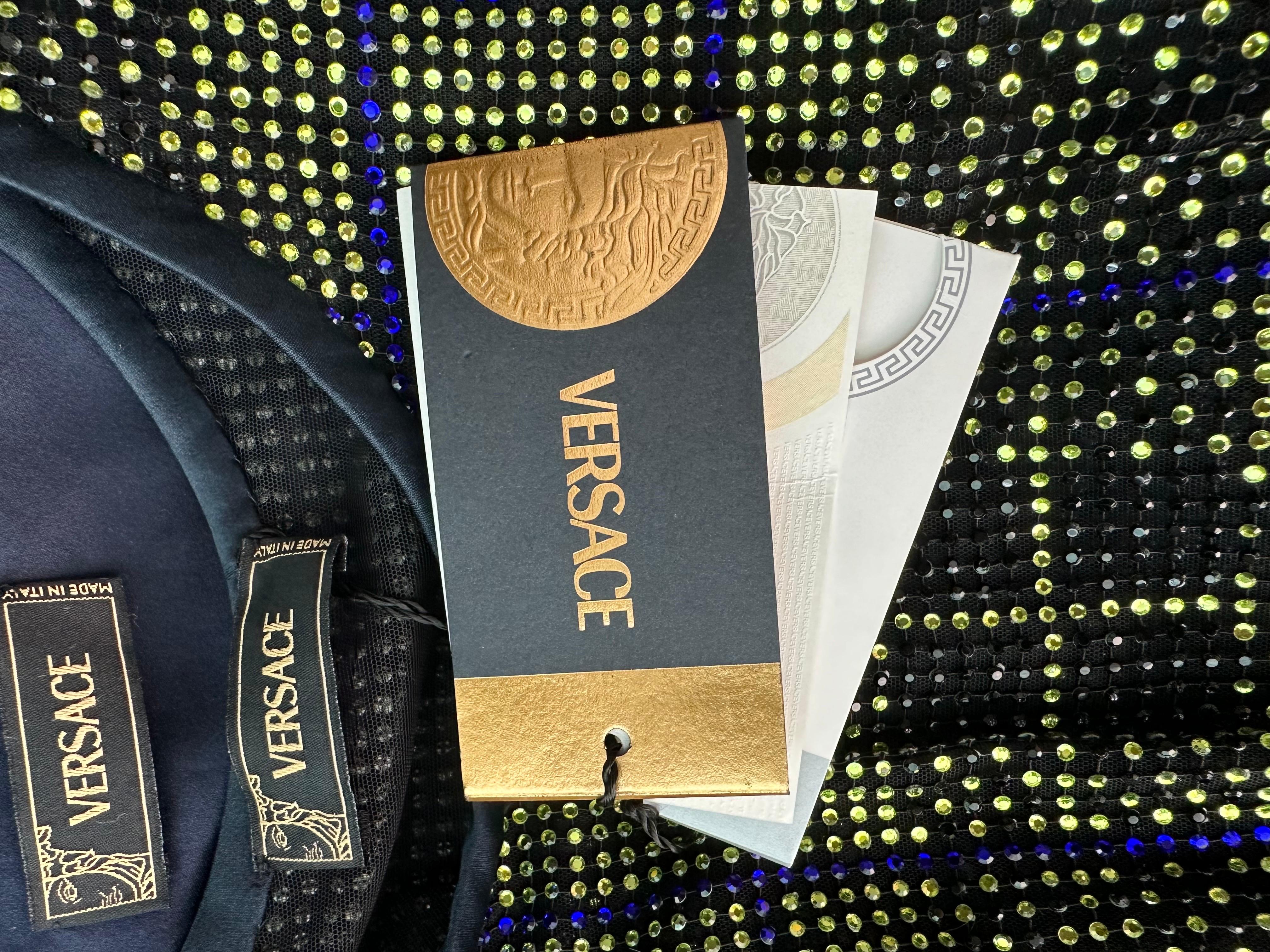 Versace Unworn F/W 2004 Runway Crystal Sheer Bodysuit Top and Skirt 2 Piece Set For Sale 15