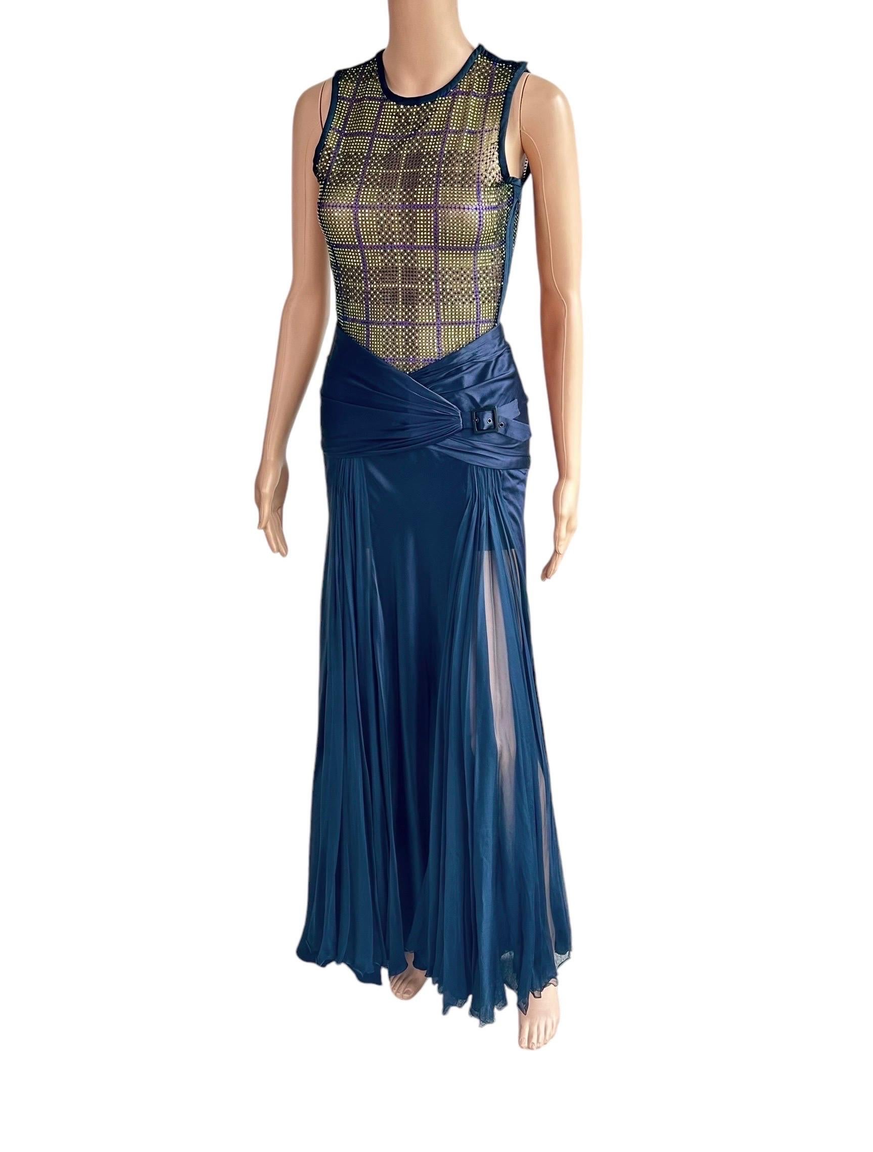 Versace Unworn F/W 2004 Runway Crystal Sheer Bodysuit Top and Skirt 2 Piece Set In New Condition For Sale In Naples, FL