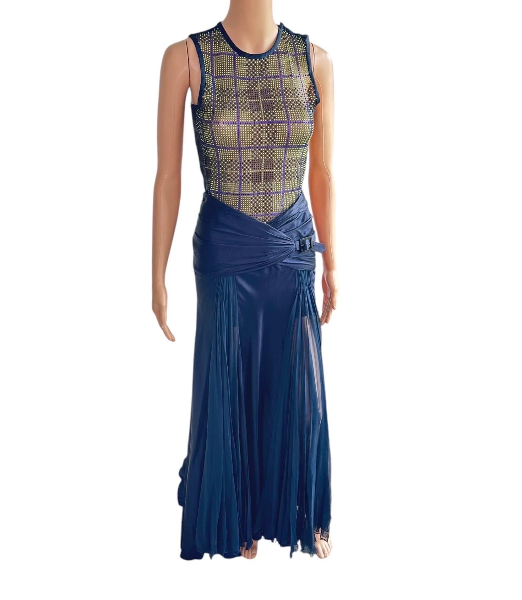 Women's Versace Unworn F/W 2004 Runway Crystal Sheer Bodysuit Top and Skirt 2 Piece Set For Sale