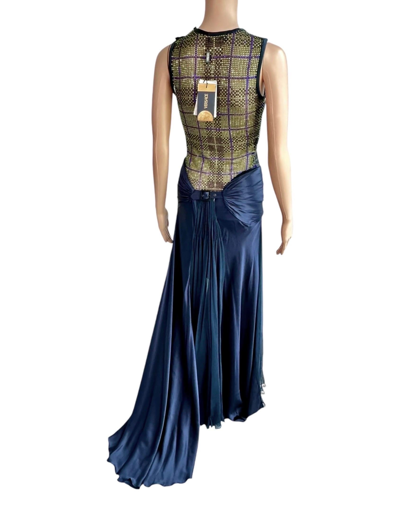 Versace Unworn F/W 2004 Runway Crystal Sheer Bodysuit Top and Skirt 2 Piece Set For Sale 1