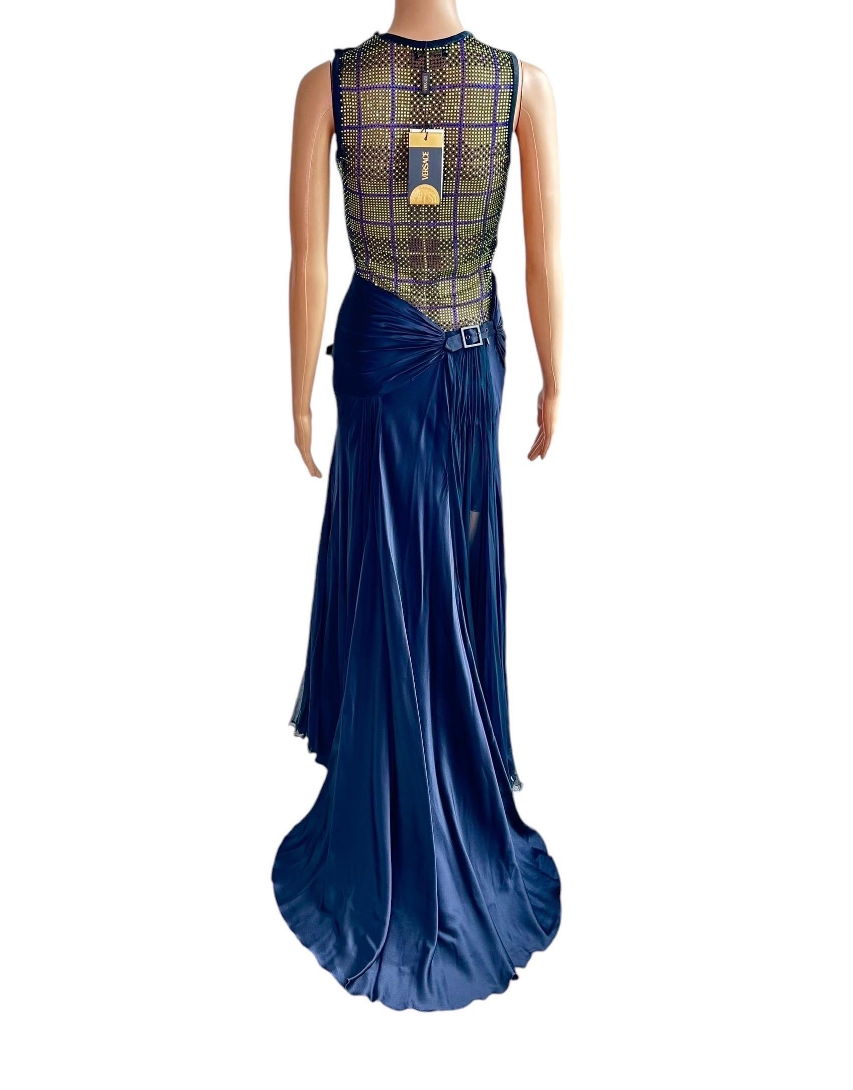 Versace Unworn F/W 2004 Runway Crystal Sheer Bodysuit Top and Skirt 2 Piece Set For Sale 3