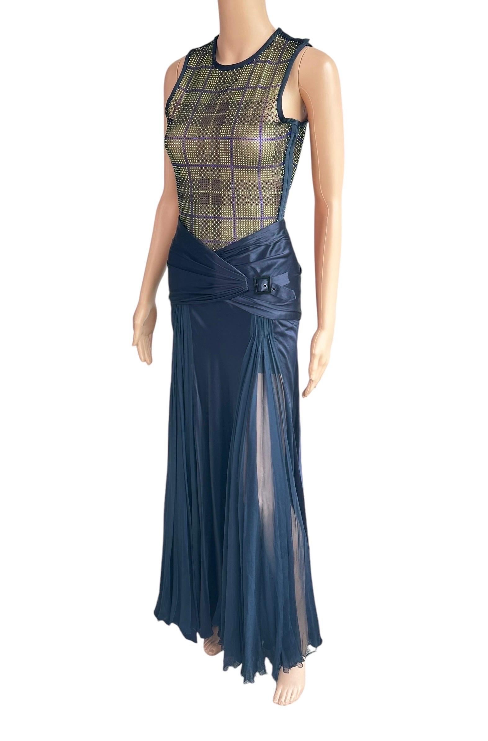 Versace Unworn F/W 2004 Runway Crystal Sheer Bodysuit Top and Skirt 2 Piece Set For Sale 4