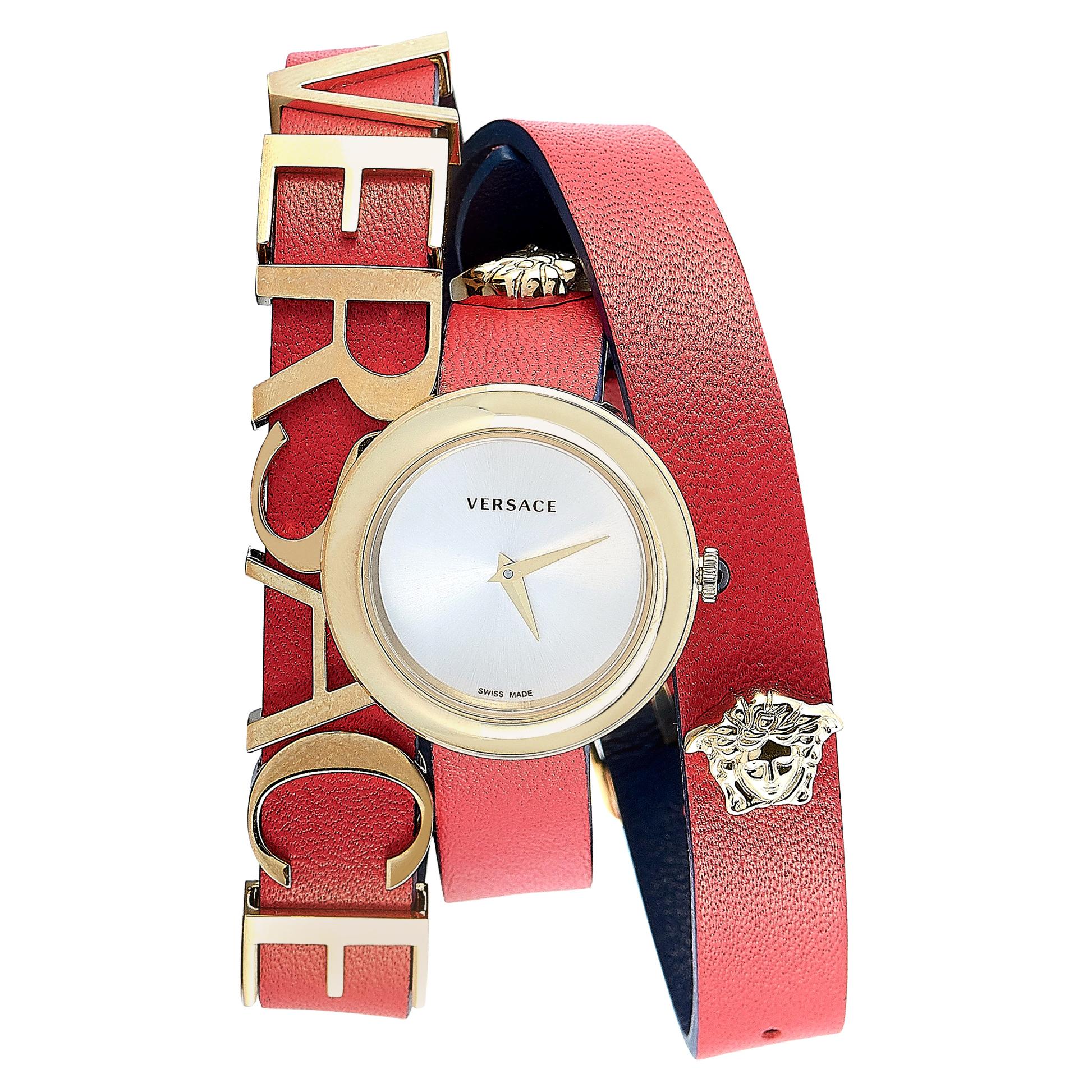 Versace V-Flare Red Leather Double Wrap Watch VEBN00418