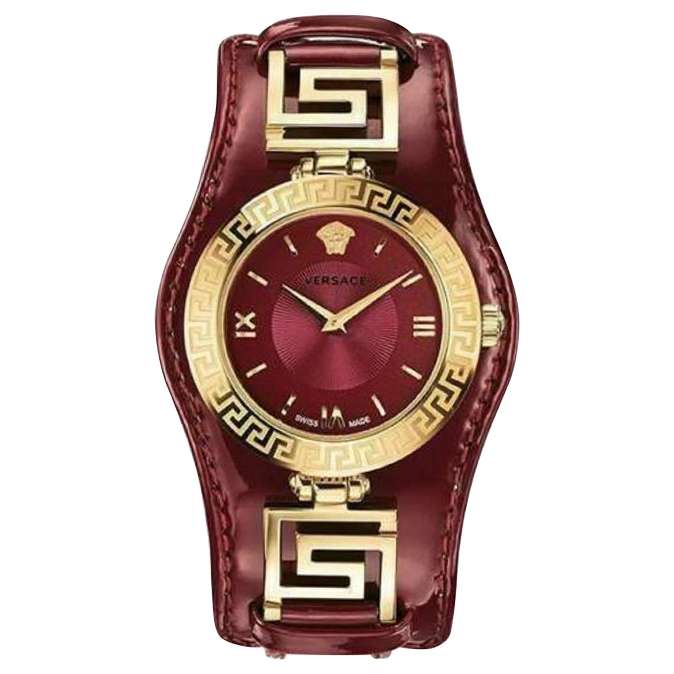 Versace V-Signature VLA03 0014 Gold Plated Burgundy Watch