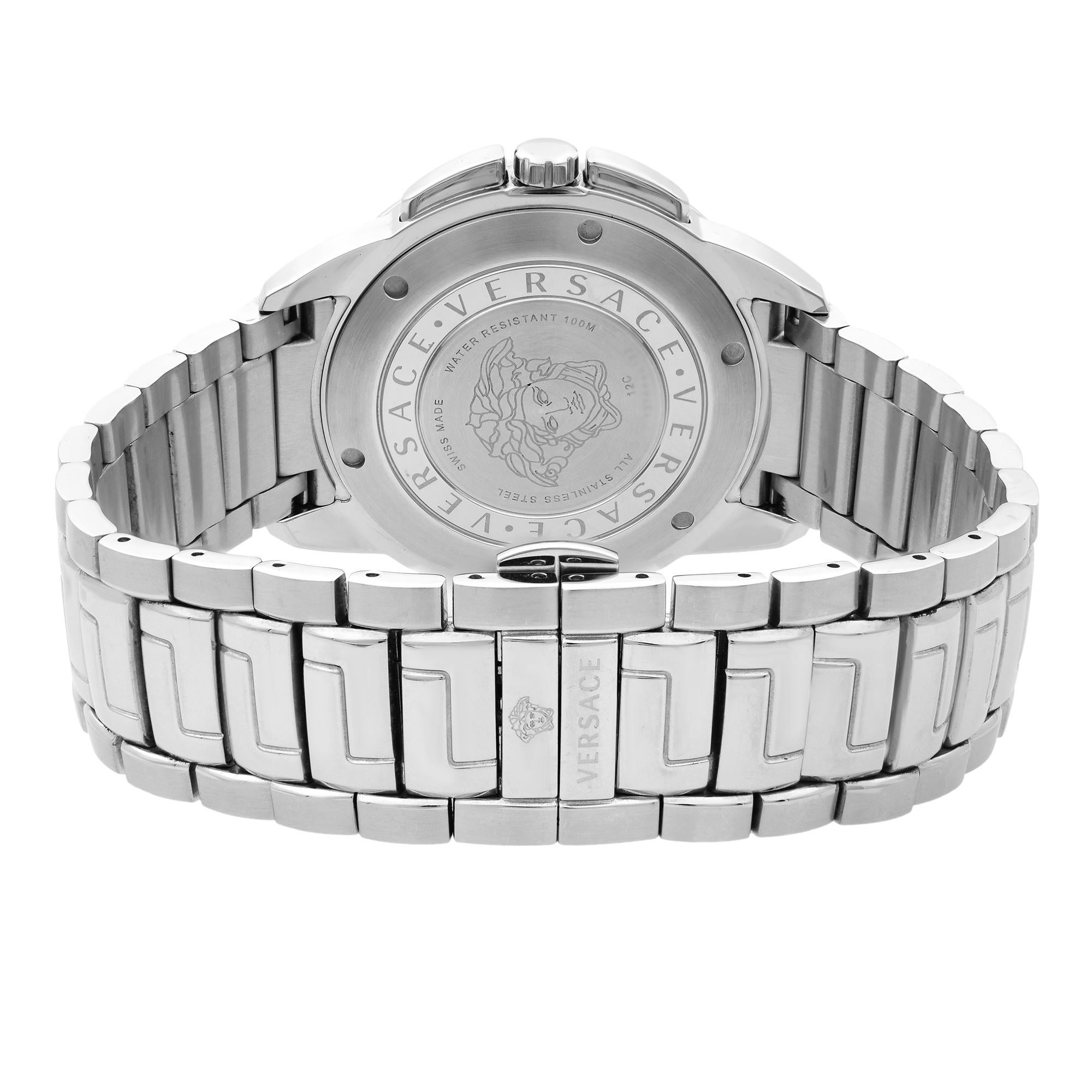 Versace V-Sport Stainless Steel Black Dial Quartz Men's Watch 12C99D009S099 In Excellent Condition In New York, NY
