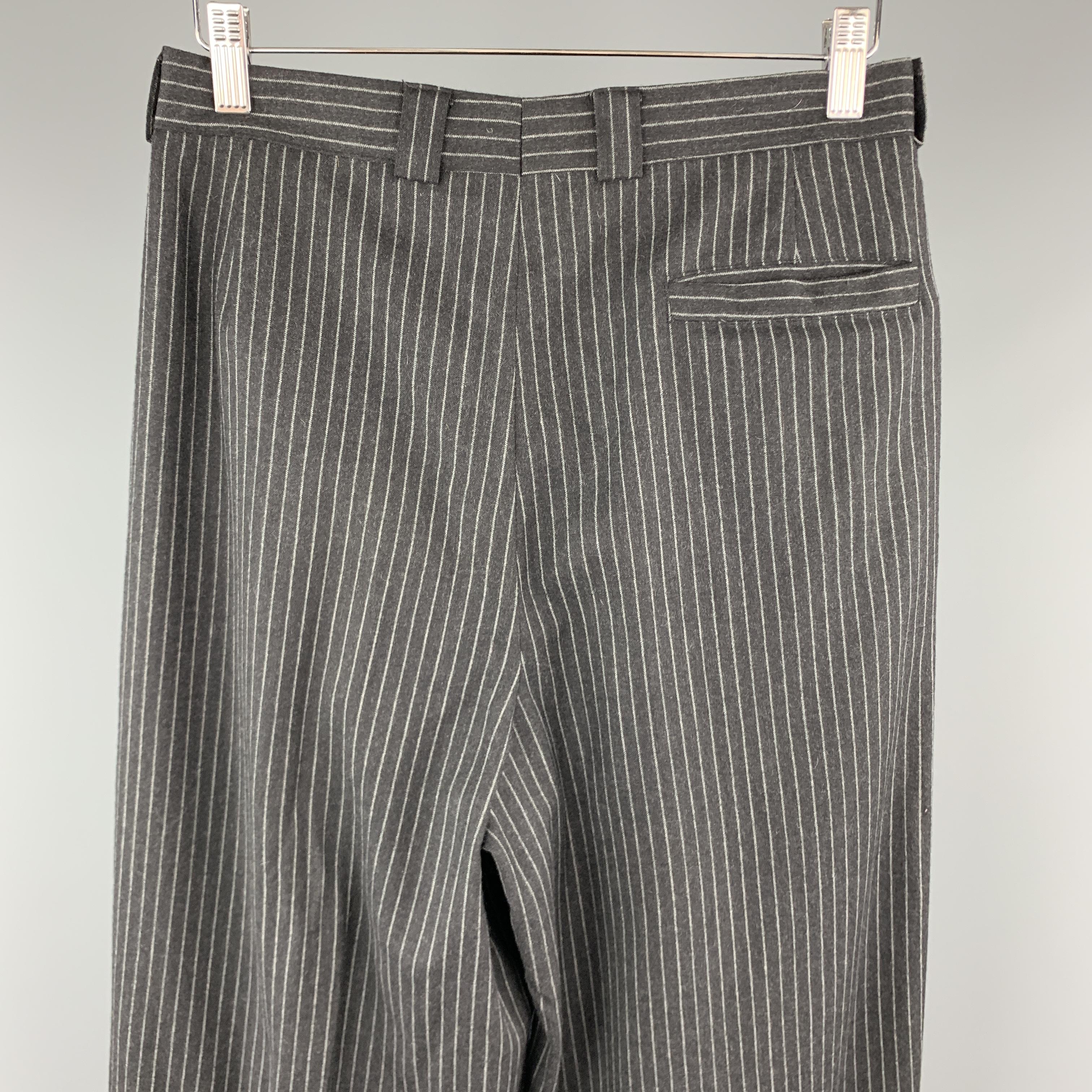 Men's VERSACE V2 Size 32 Gray Striped Wool Pleated Wide Leg Dress Pants