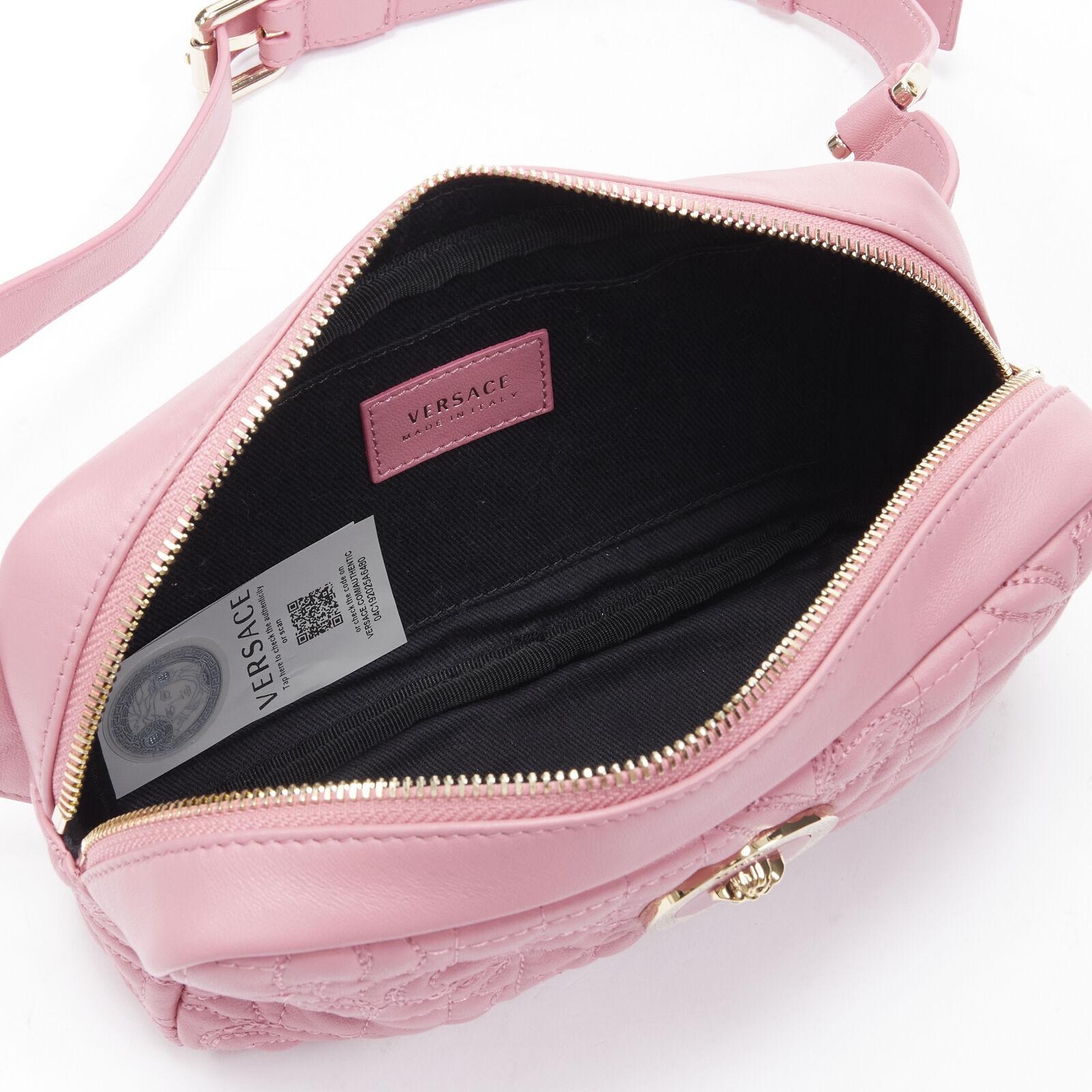 VERSACE Vanitas Barocco pink quilted leather gold Medusa crossbody waist bag 5