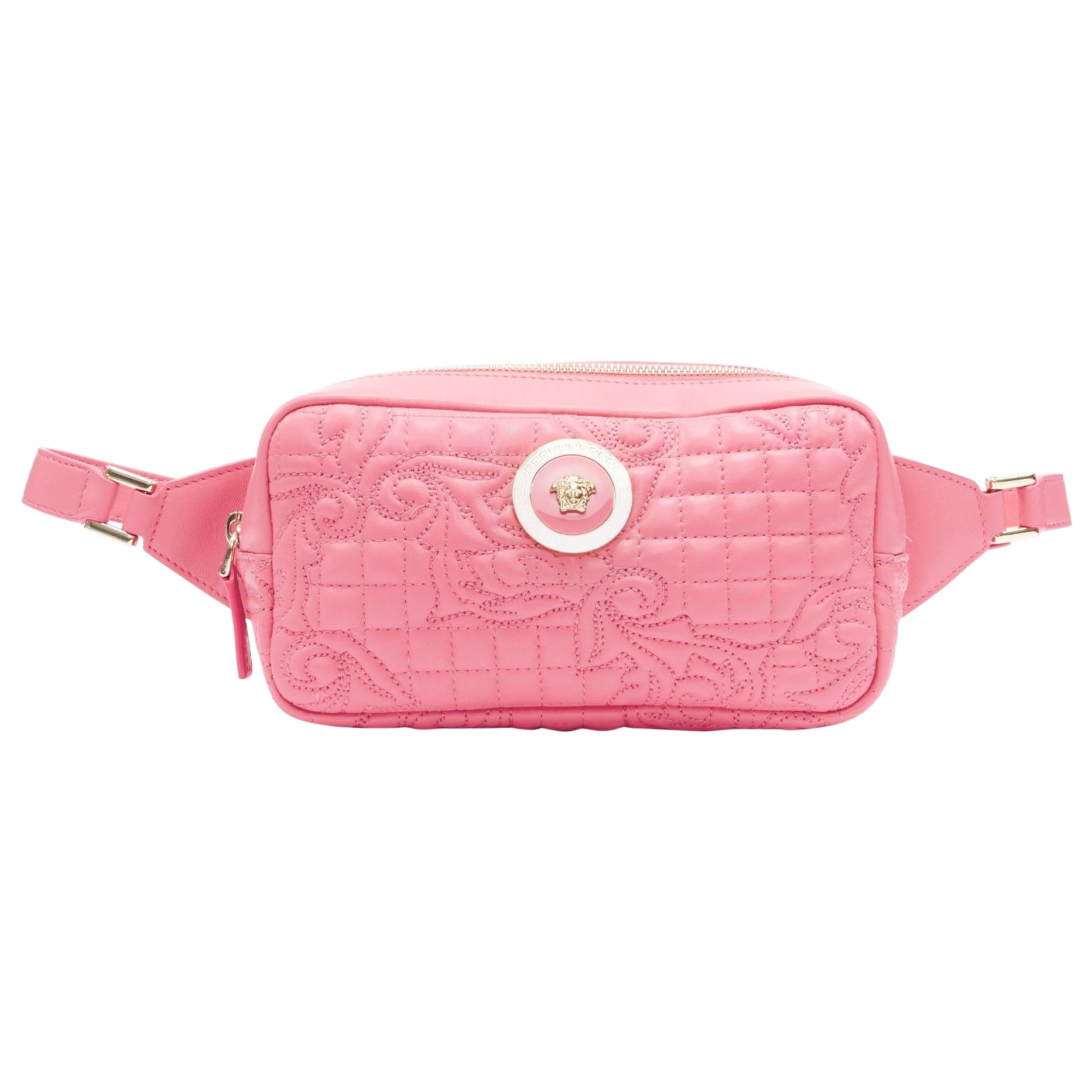 VERSACE Vanitas Barocco rosa in pelle trapuntata oro Medusa crossbody in vita in vendita