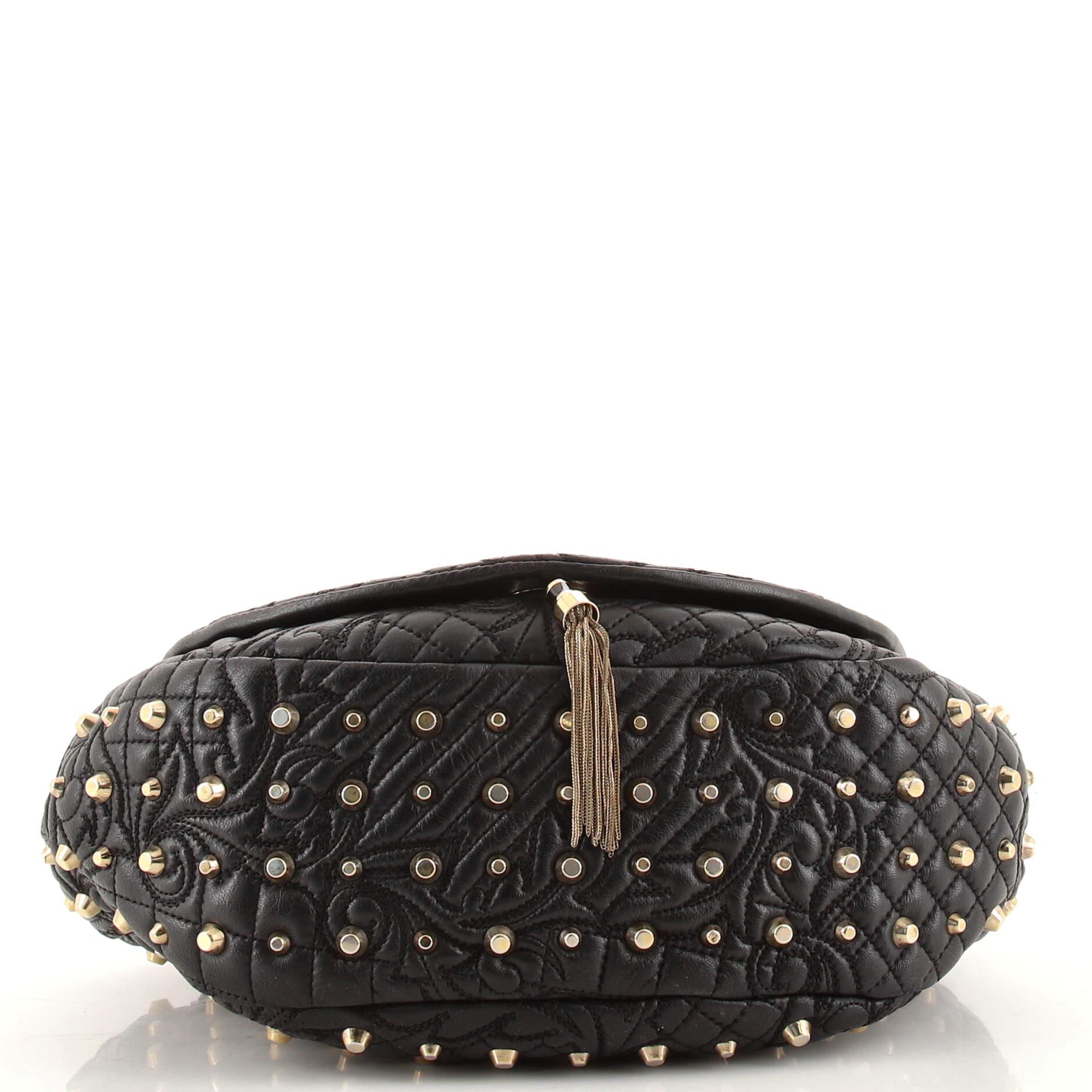 Black Versace Vanitas Chain Tassel Crossbody Bag Studded Barocco Leather Large