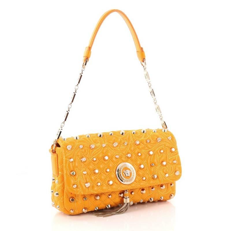 Orange Versace Vanitas Medea Flap Bag Studded Barocco Leather