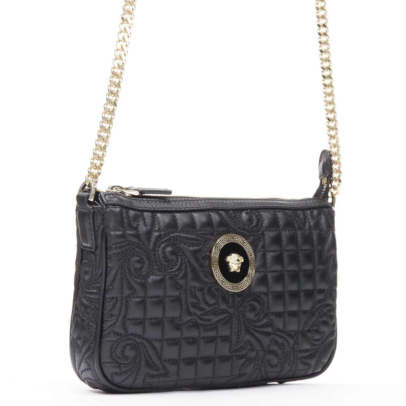 Black VERSACE Vanitas quilted black baroque gold Medusa metal chain crossbody bag For Sale
