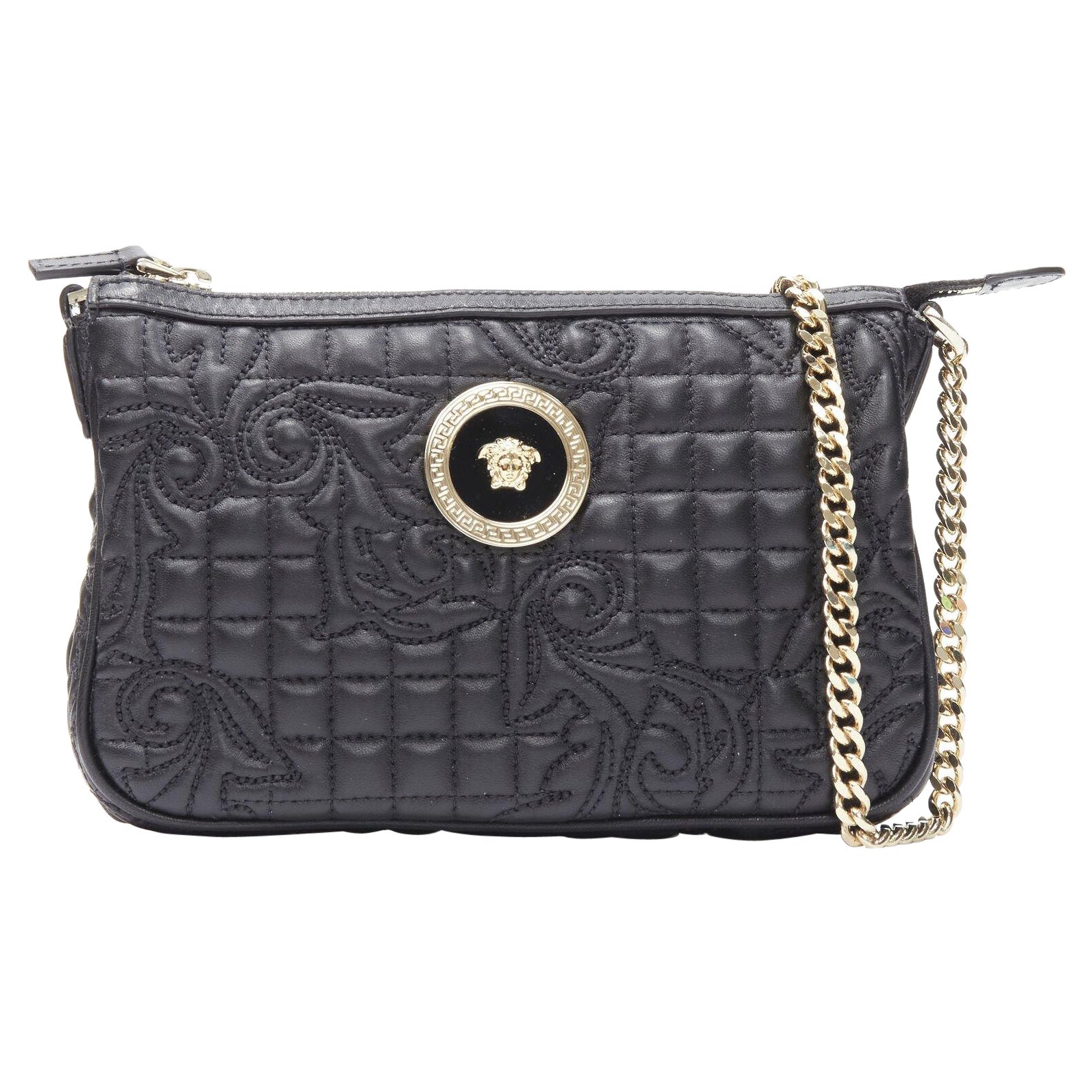 VERSACE Vanitas quilted black baroque gold Medusa metal chain crossbody bag