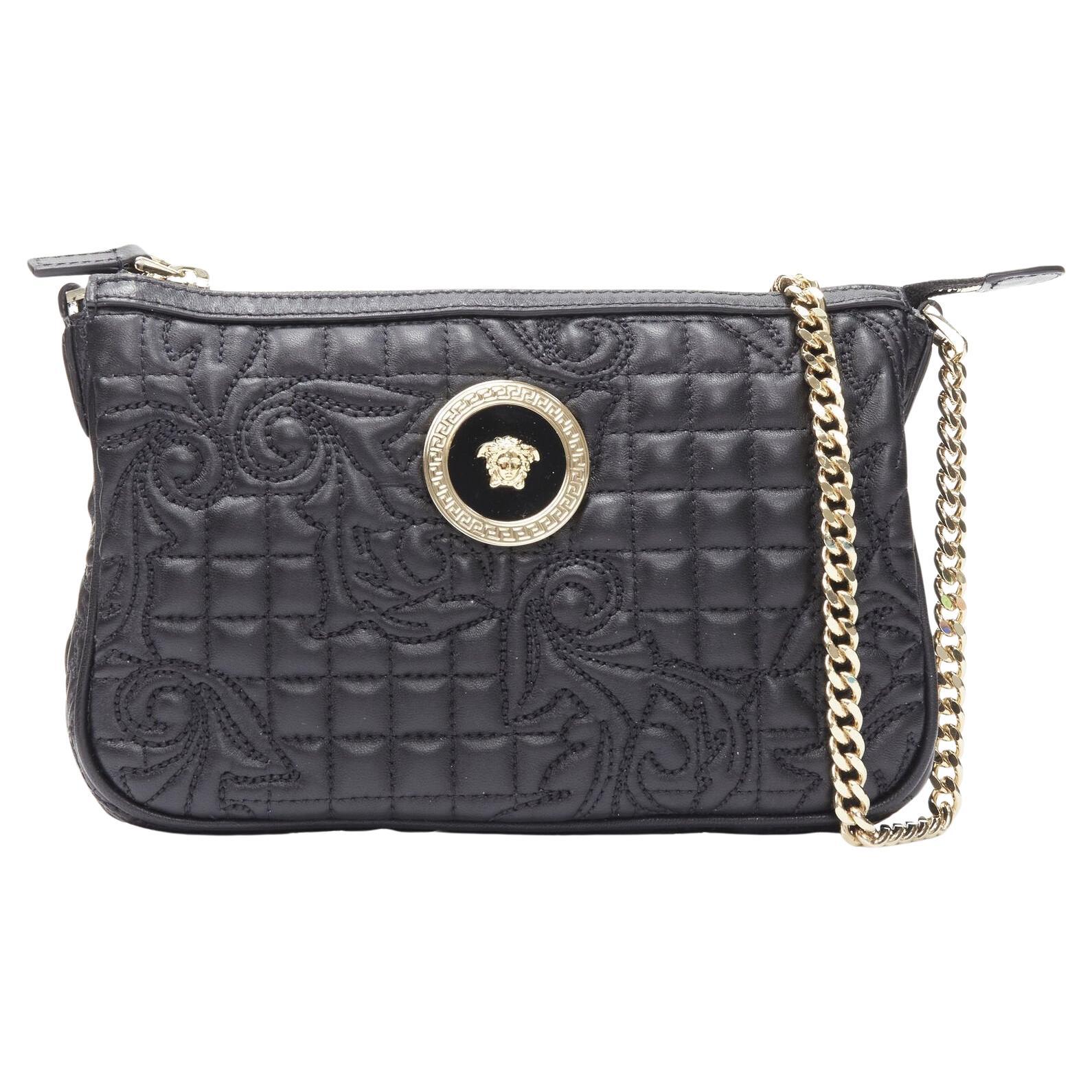 VERSACE Vanitas quilted black baroque gold Medusa metal chain crossbody bag For Sale