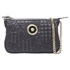 VERSACE Bolso bandolera Vanitas acolchado negro oro barroco Medusa cadena metálica