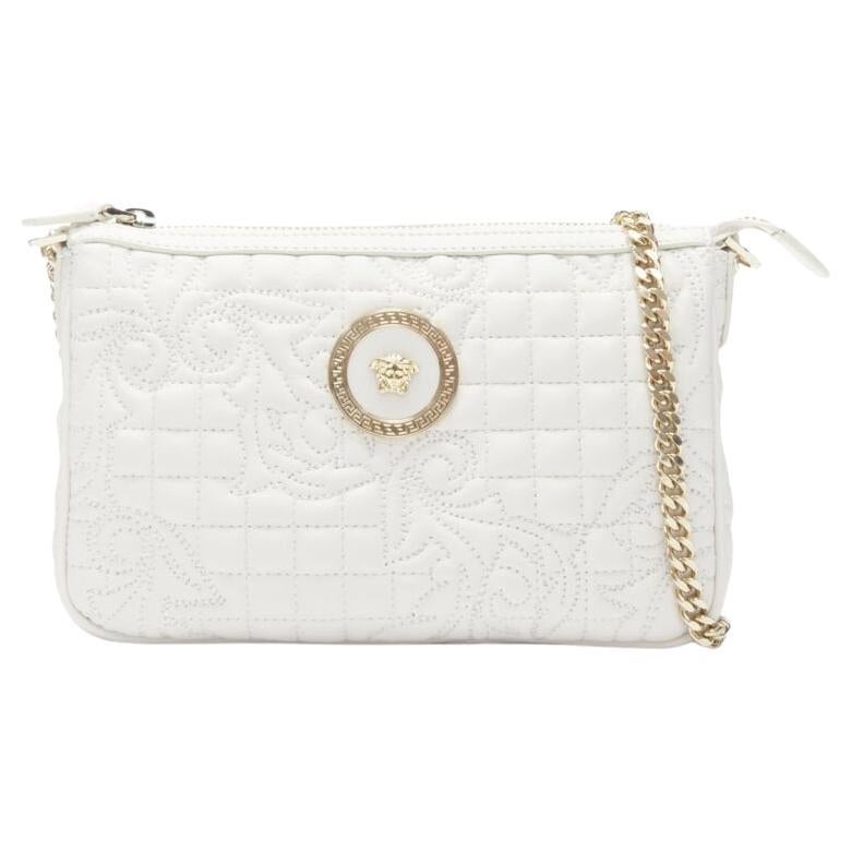 VERSACE Vanitas white baroque quilted gold Medusa metal chain crossbody bag For Sale