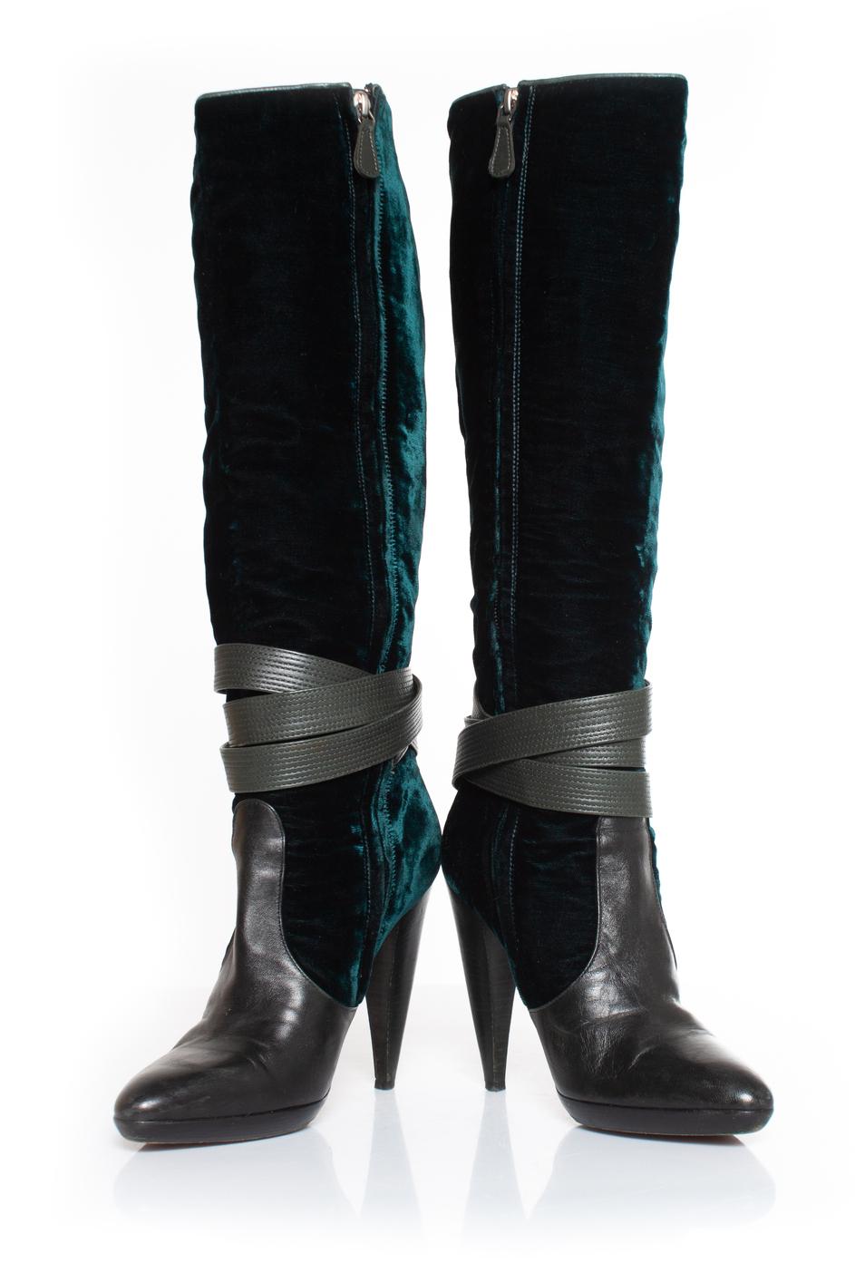 Black Versace, velvet strap boots For Sale