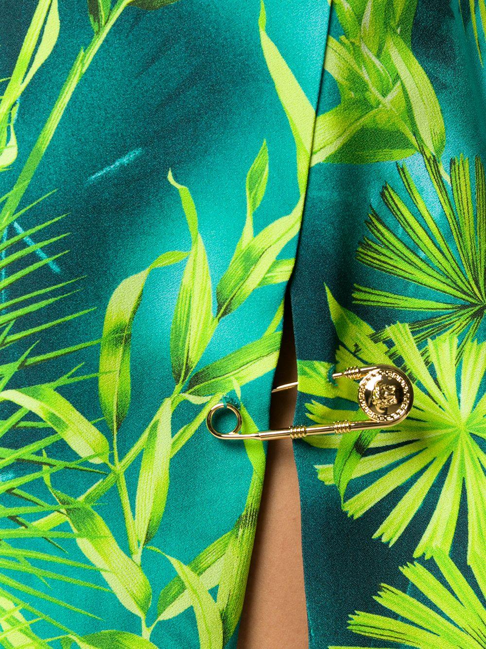 Versace Verde Jungle Print High Waisted Side Slit Safety Pin Mini Skirt Size 38 3