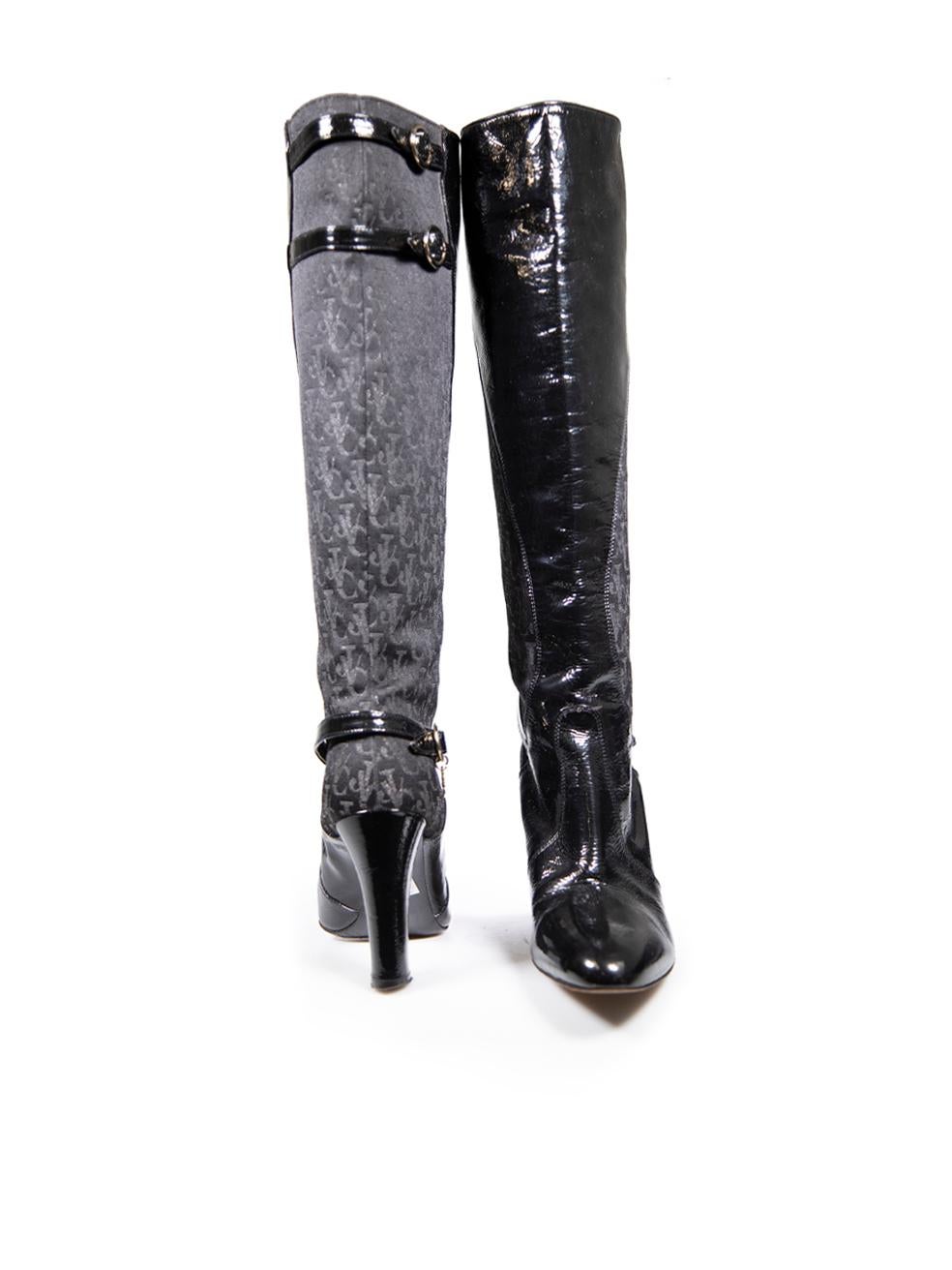 Versace Versace Jeans Couture Black Logo Jacquard Knee High Boots Size IT 39 In Good Condition In London, GB