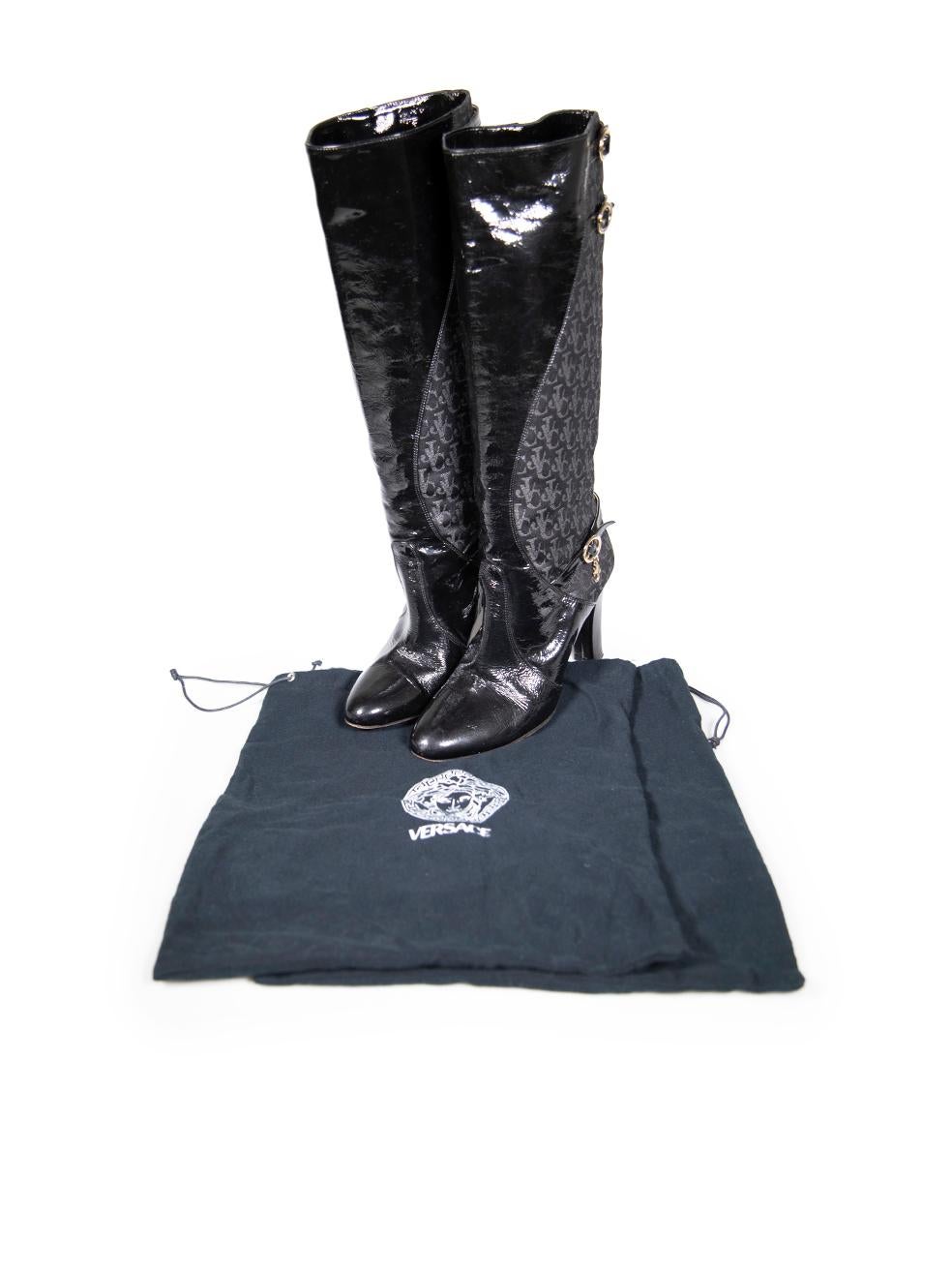 Versace Versace Jeans Couture Black Logo Jacquard Knee High Boots Size IT 39 4