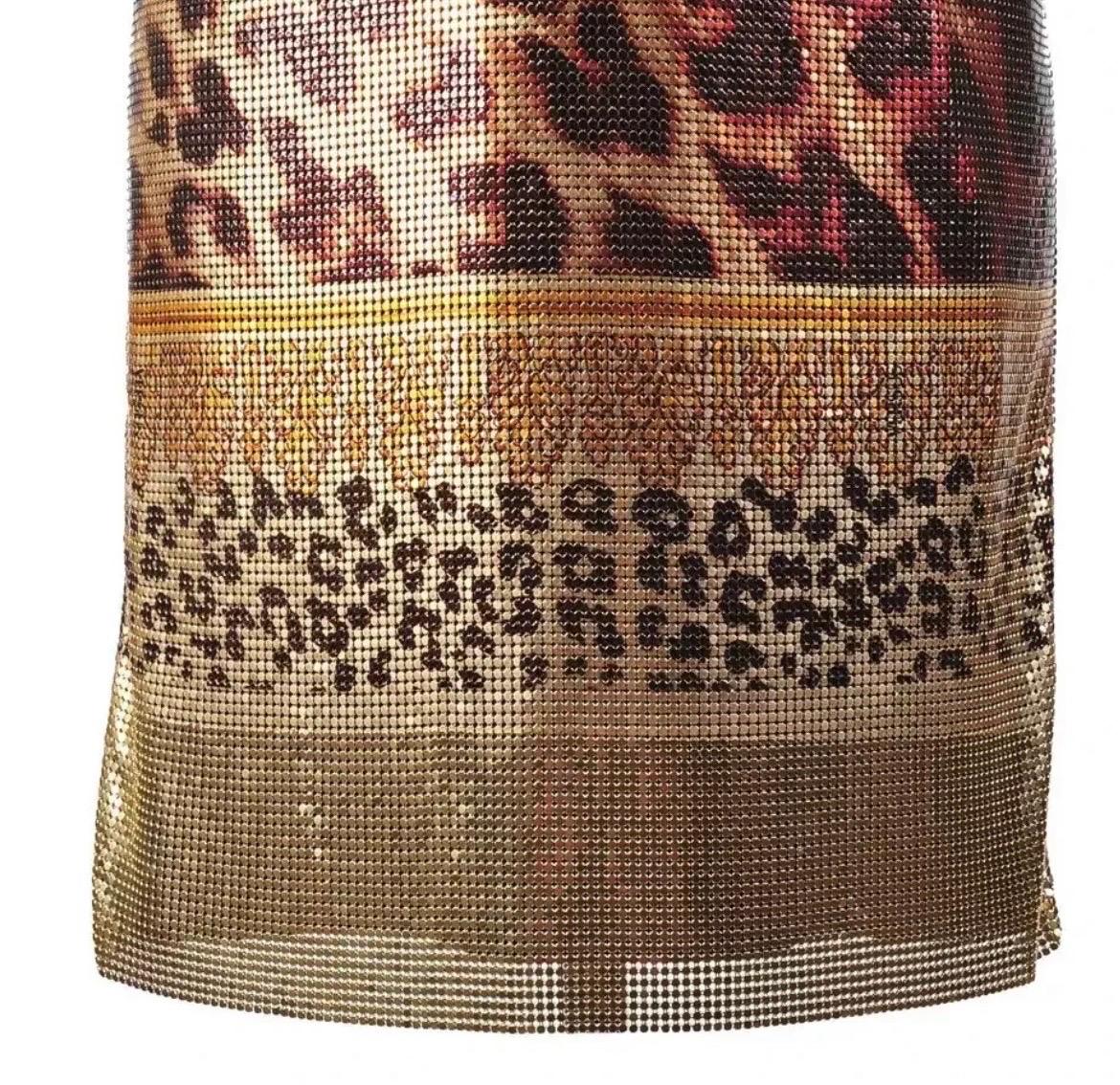 Brown Versace Versus Metal Mesh Animal Print Dress 38 - 2 For Sale
