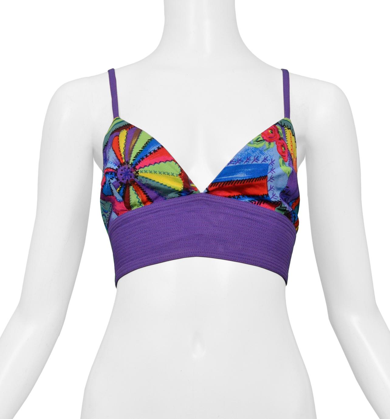 Gray Versace Versus Multicolor Kaleidoscope Bra Top For Sale