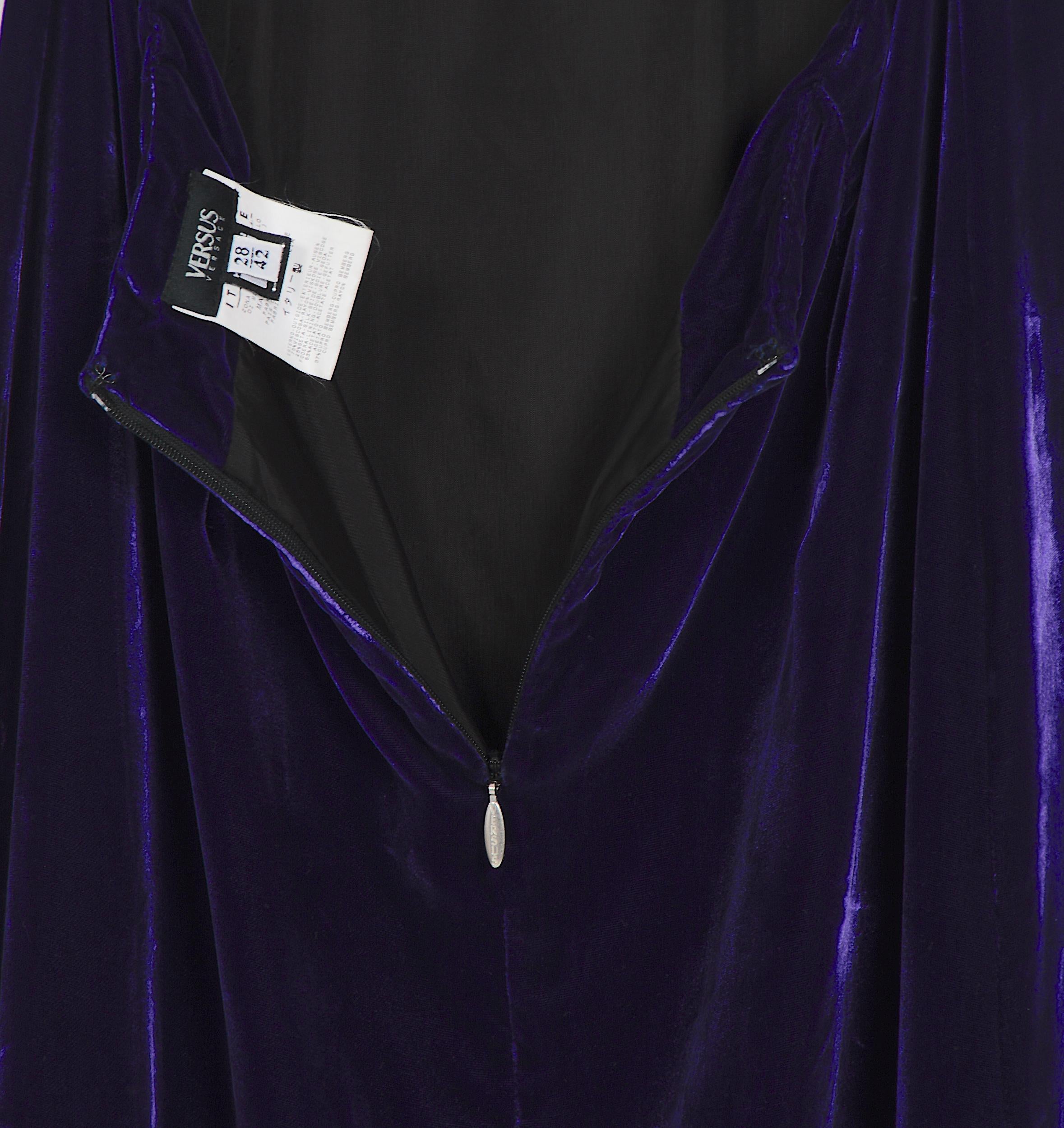 Versace Versus vintage early 2000 open back purple crushed silk velvet dress For Sale 4
