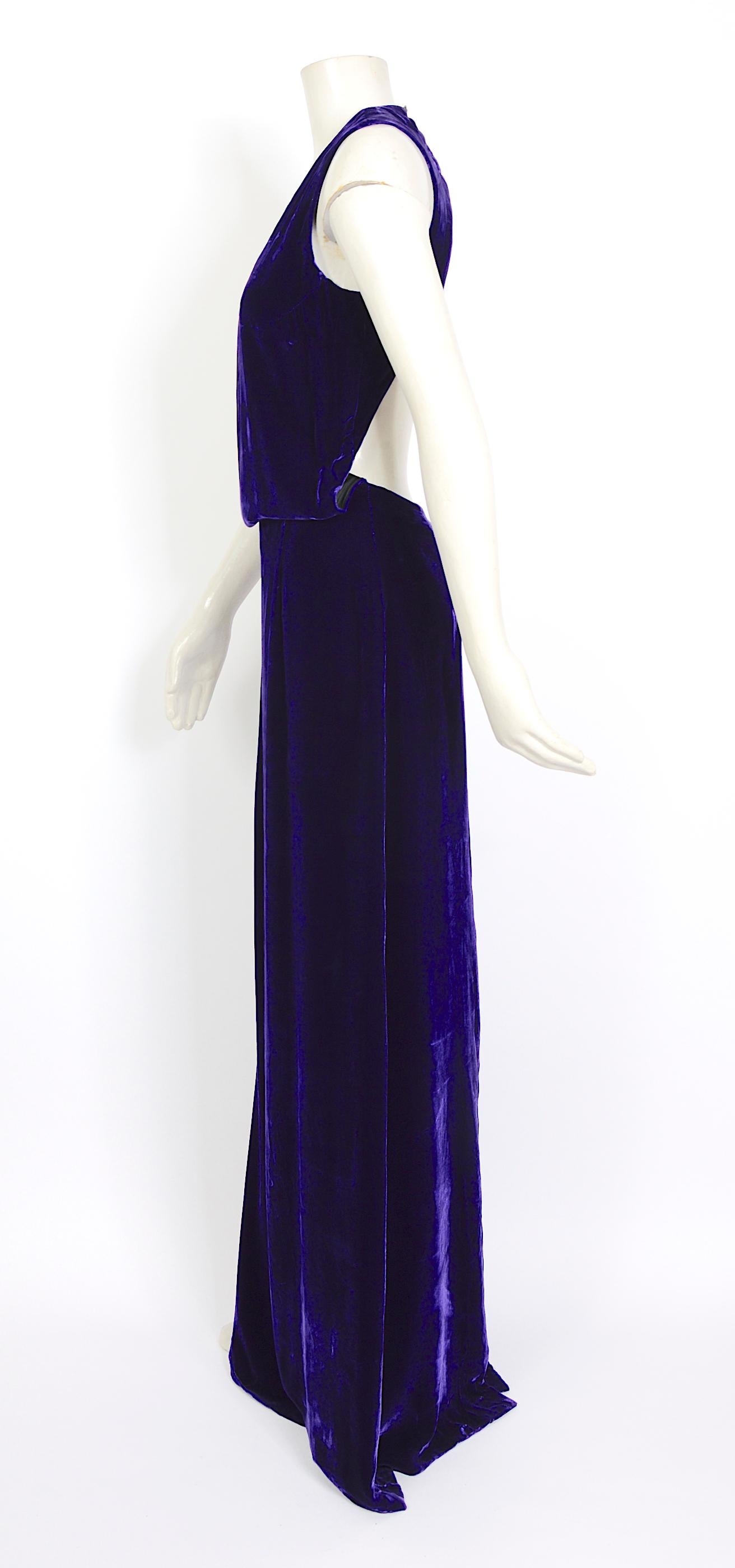 Black Versace Versus vintage early 2000 open back purple crushed silk velvet dress For Sale