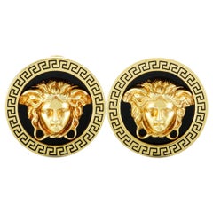 Versace Vintage 18 Karat Yellow Gold Enamel Medusa Earrings