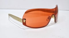 Versace Vintage 1990's Orange/Gold Shield Sunglasses