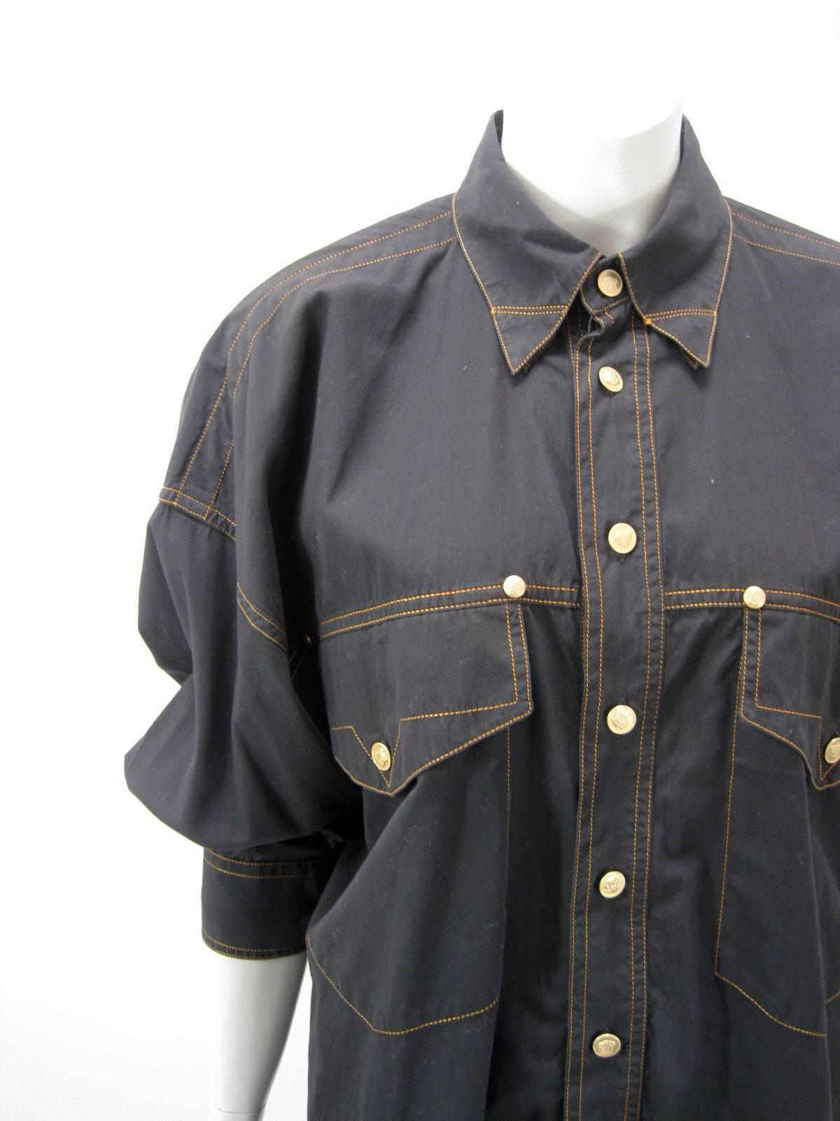 Versace Vintage 1990s Oversize Classic Black Western Button Down Shirt