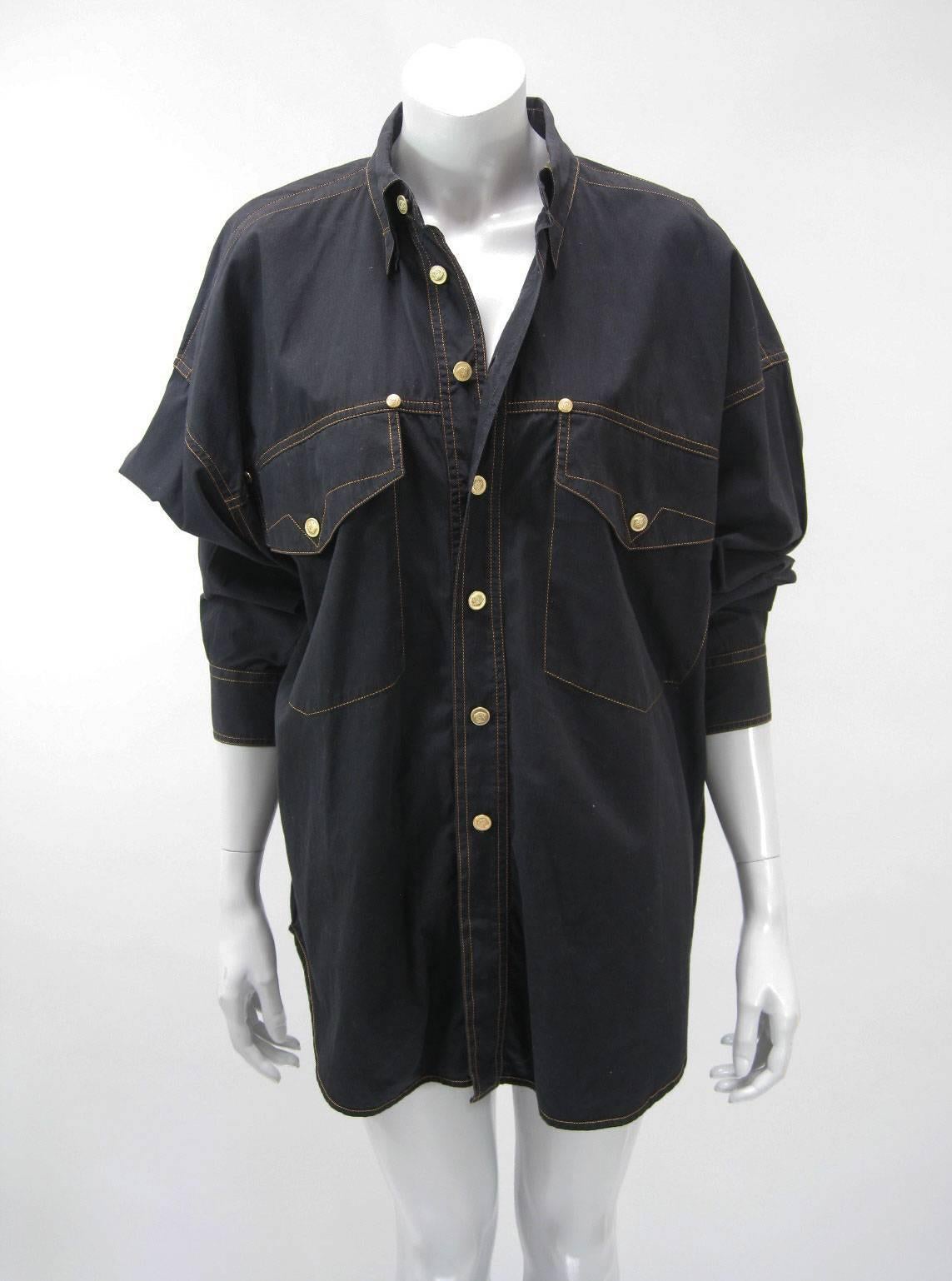 Versace Vintage 1990s Oversize Classic Black Western Button Down Shirt