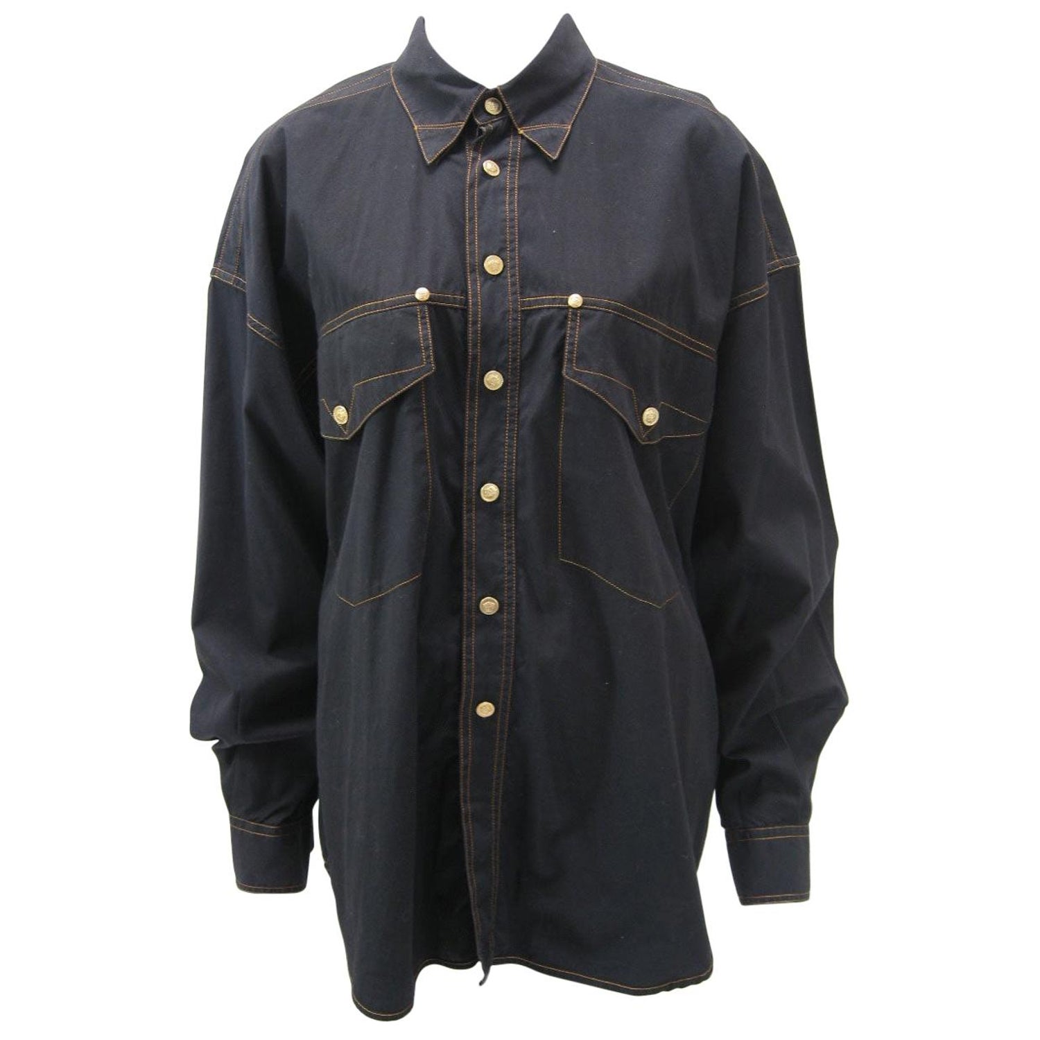 Versace Vintage 1990s Oversize Classic Black Western Button Down Shirt For  Sale at 1stDibs | versace shirt, versace shirts