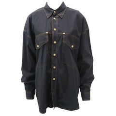 Versace Retro 1990s Oversize Classic Black Western Button Down Shirt 