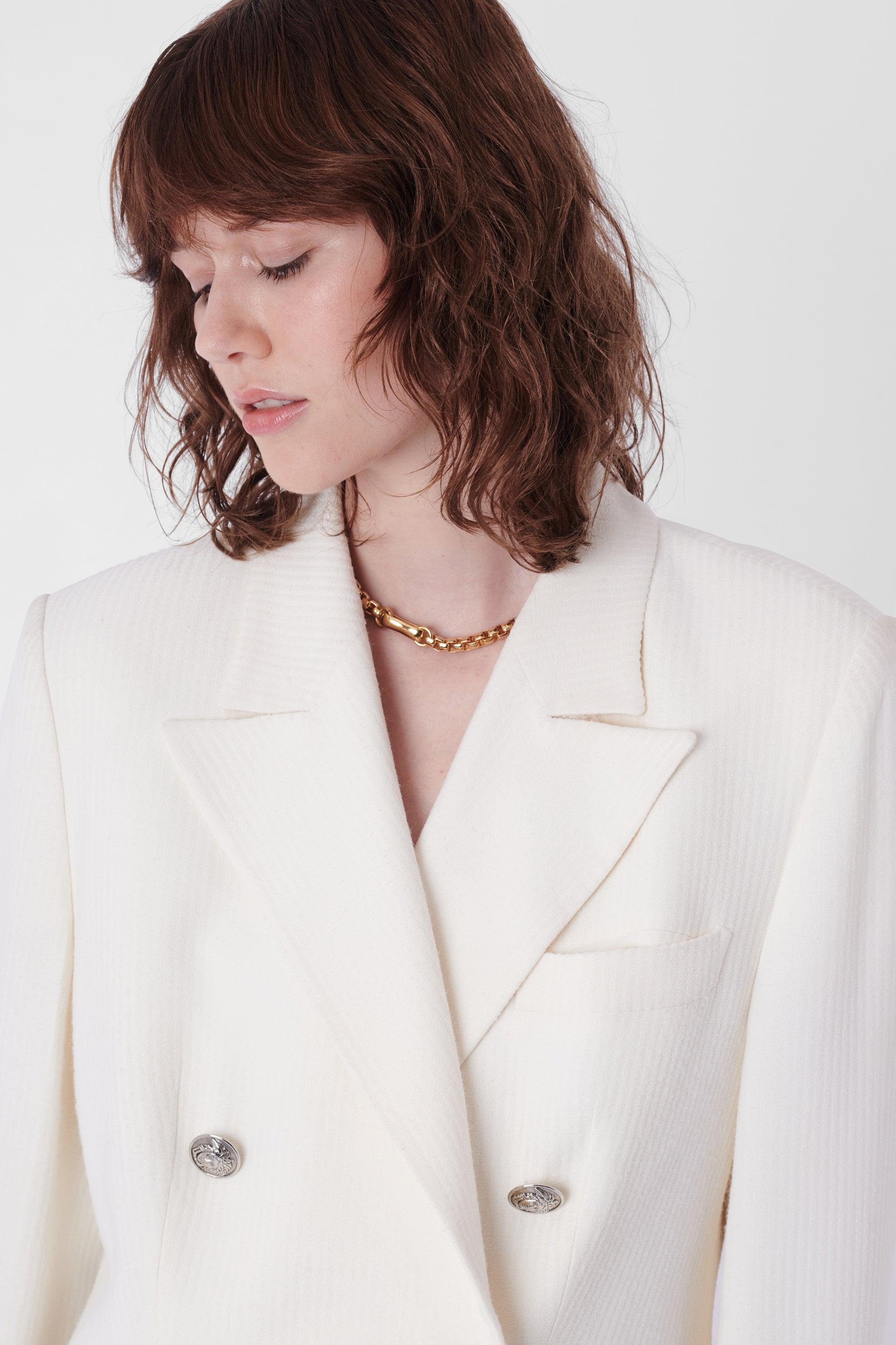 Gray Versace Vintage 1990's White Double Breasted Blazer For Sale