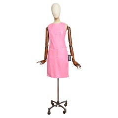 Versace Vintage 2000s Baby Pink Leather Shift Dress with Gold Medusa Charms