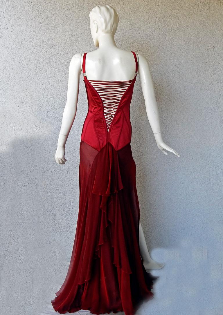 Women's Versace Vintage 2003 Killer Red Corset Dress Gown
