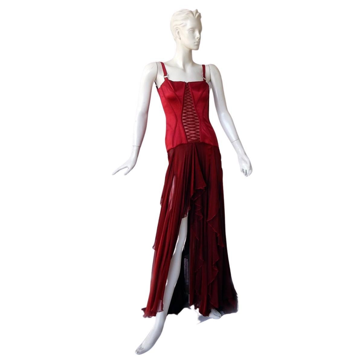 Versace Vintage 2003 Killer Red Corset Dress Gown