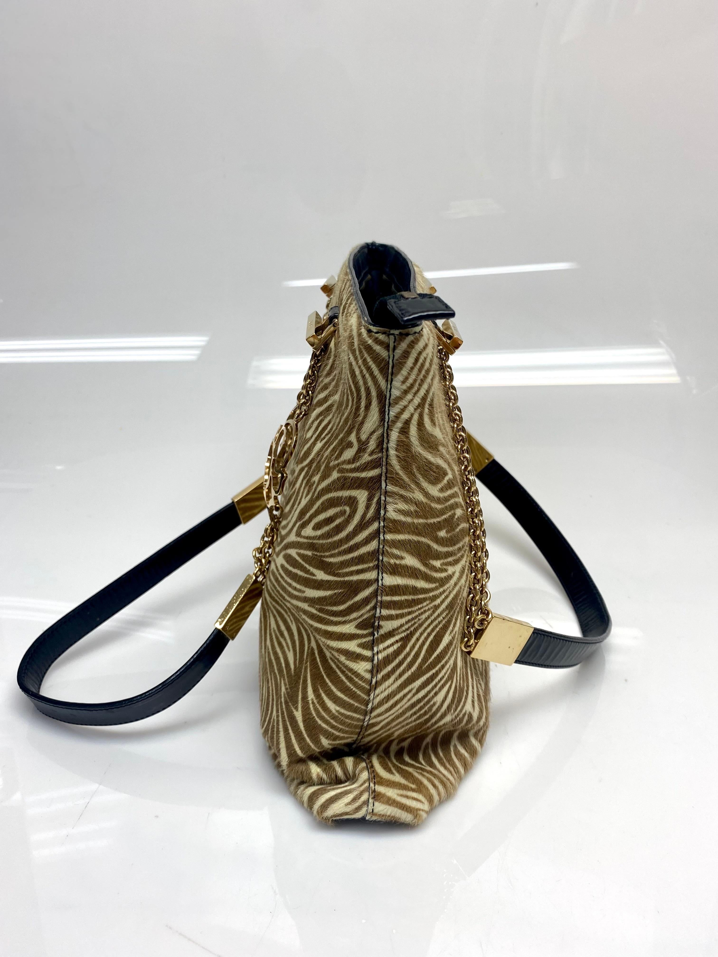 Versace Vintage Animal Print Pony Hair Shoulder Bag  In Good Condition For Sale In West Palm Beach, FL