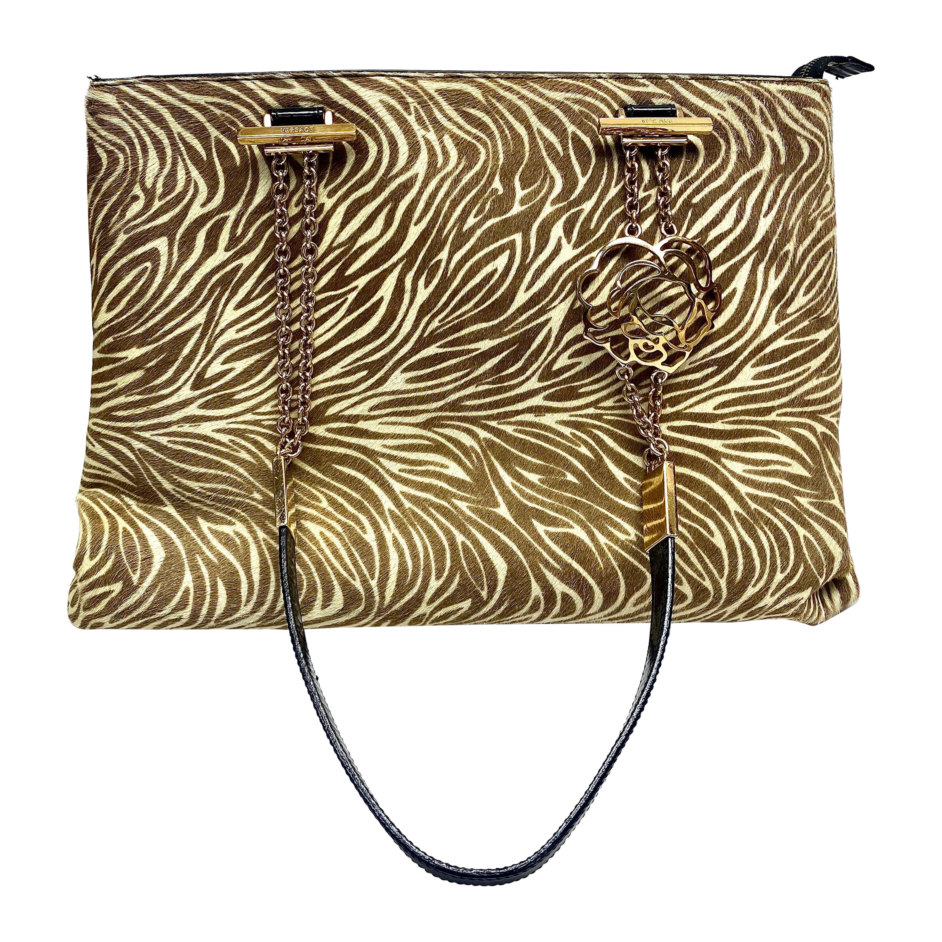 Versace Vintage Animal Print Pony Hair Shoulder Bag