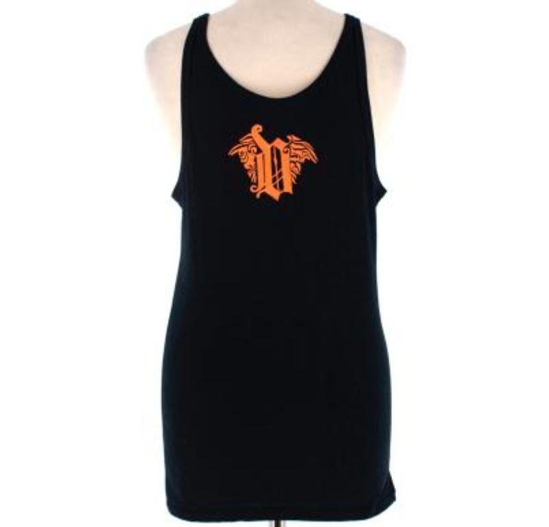 Versace Vintage Black Cotton Embroidered Patch Tank Top In Good Condition For Sale In London, GB