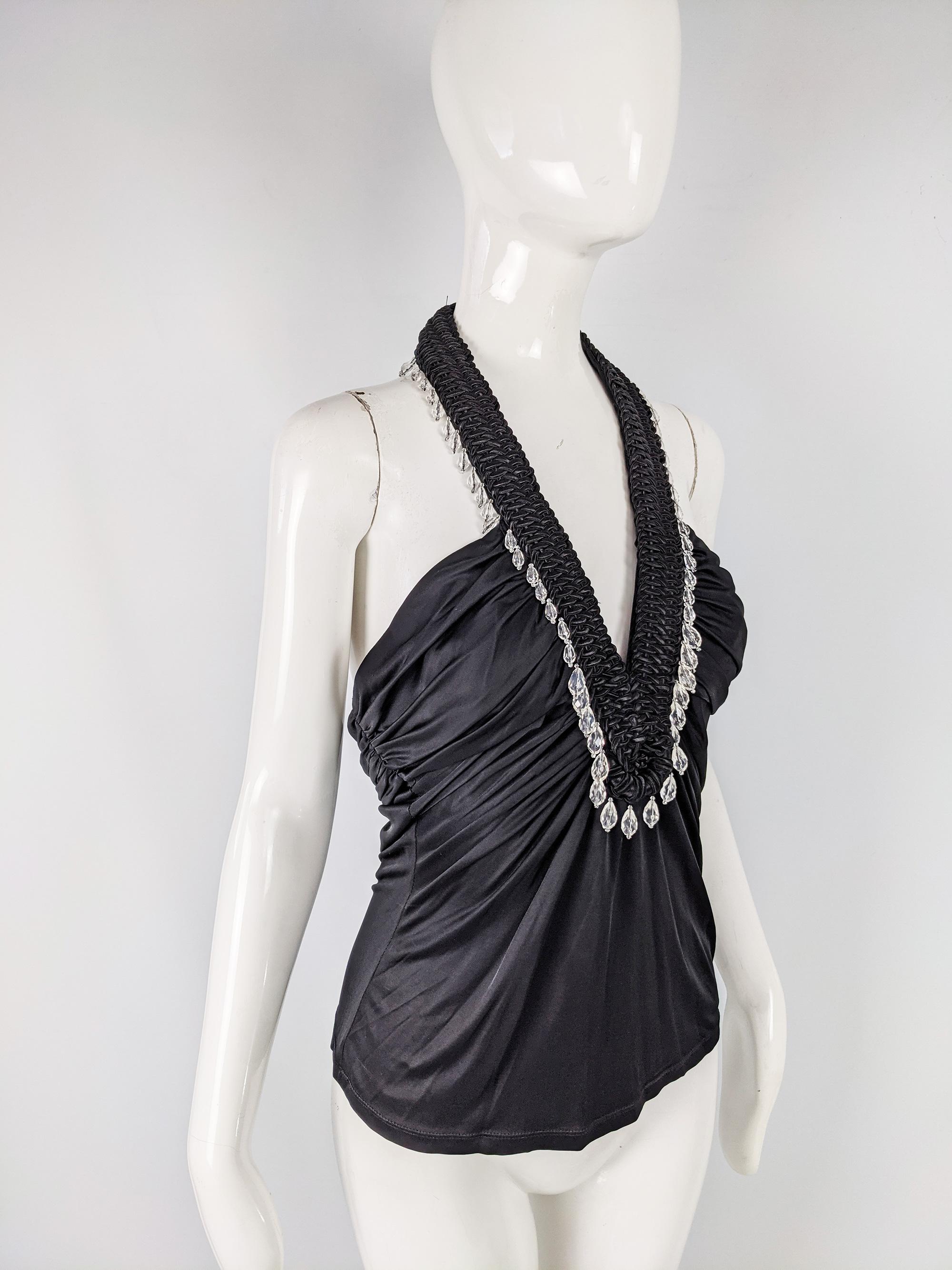 Versace Vintage Black Jersey Braided Beaded Party Top, Spring 2006 For Sale 1