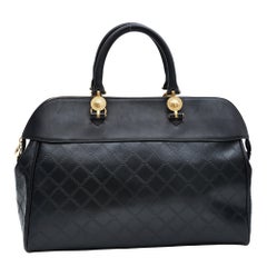 Versace Vintage Black Leather Motif Embossed Briefcase Weekend Bag
