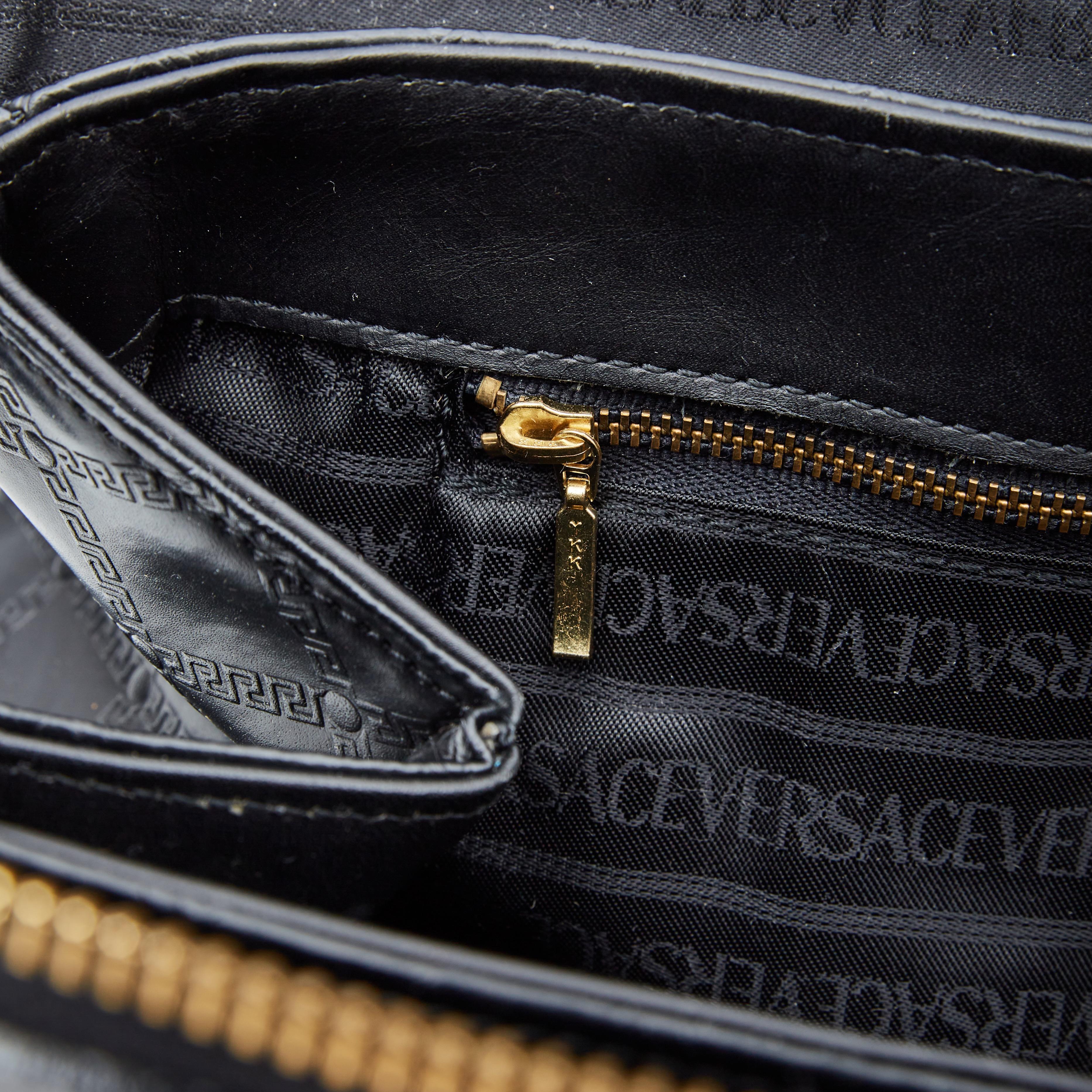 Versace Vintage Black Leather Motif Embossed Briefcase Weekend Bag For Sale 1