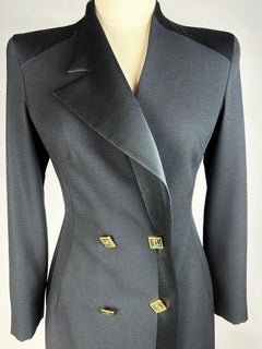 Versace Vintage Black Powder Grain Tuxedo Coat Circa 2000 Size 42